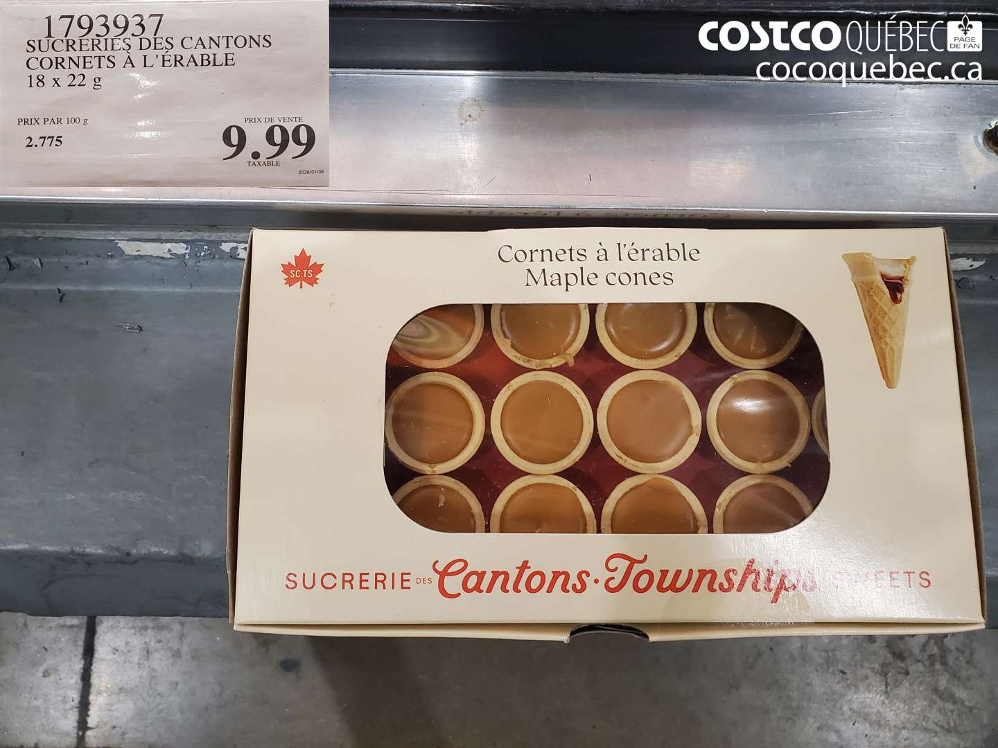 1793937 SUCRERIES DES CANTONS CORNETS A L'ÉRABLE 18 x 22 g $9.99