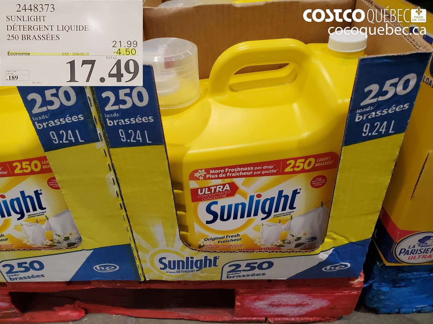 2448373 SUNLIGHT DÉTERGENT LIQUIDE 250 BRASSÉES ($4.50 INSTANT SAVINGS EXPIRES ON 2026-02-15) $17.49