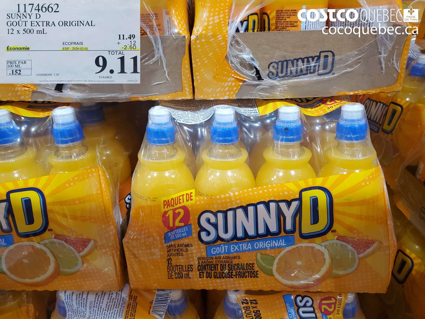 1174662 SUNNY D GOÛT EXTRA ORIGINAL 12 x 500 mL ($2.50 INSTANT SAVINGS EXPIRES ON 2026-02-01) $9.11