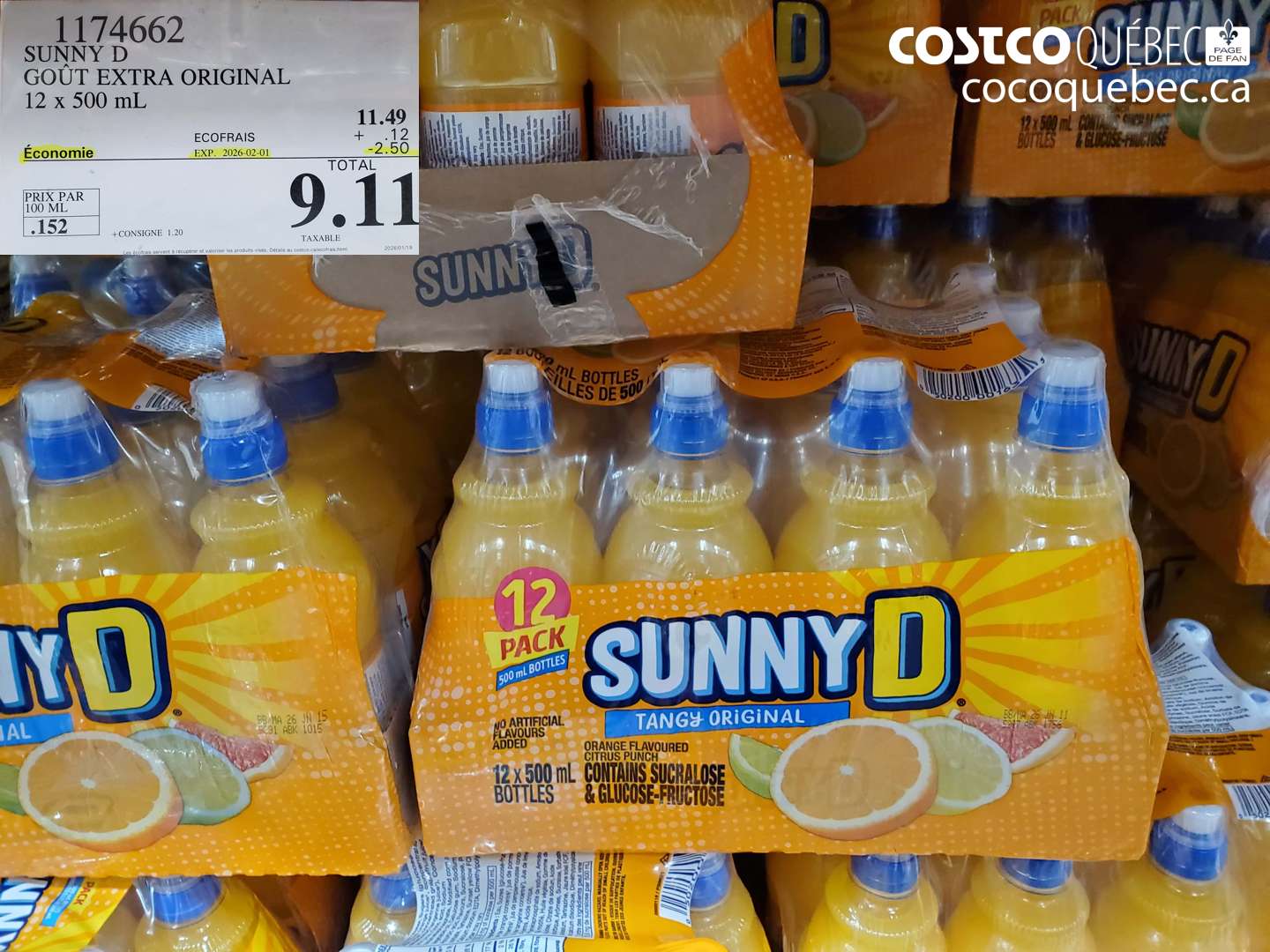 1174662 SUNNY D GOÛT EXTRA ORIGINAL 12 x 500 ml ($2.50 INSTANT SAVINGS EXPIRES ON 2026-02-01) $9.11