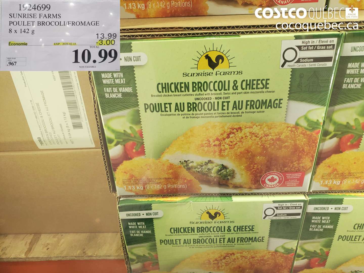 1924699 SUNRISE FARMS POULET BROCOLI/FROMAGE 8 x 142 g ($3.00 INSTANT SAVINGS EXPIRES ON 2026-02-15) $10.99