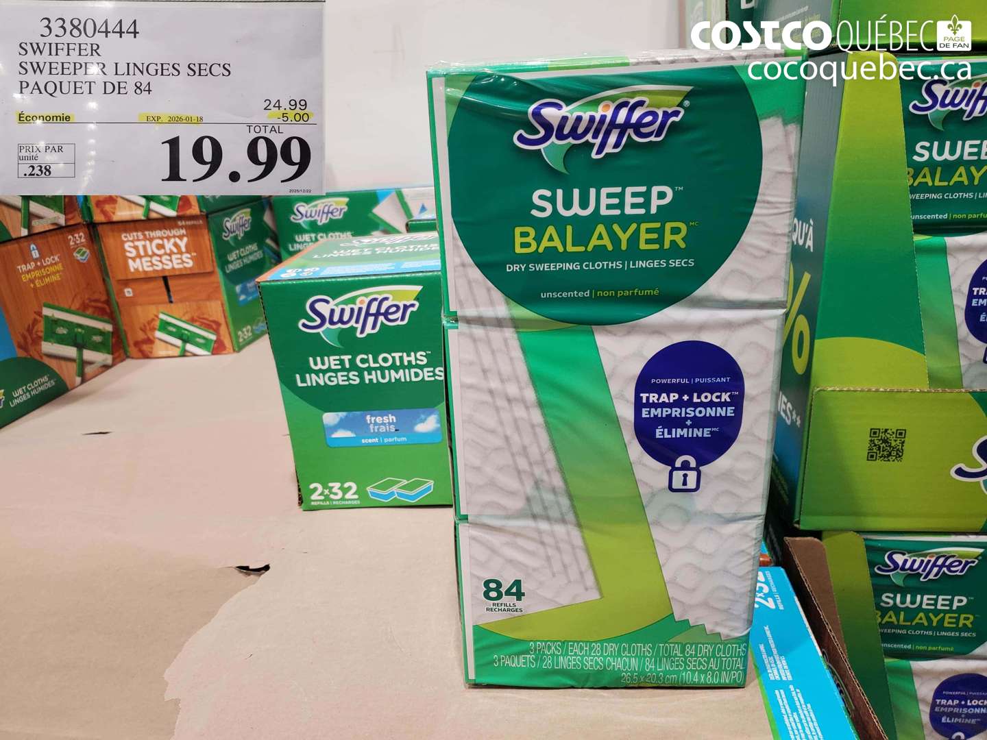 3380444 SWIFFER SWEEPER LINGES SECS PAQUET DE 84 ($5.00 INSTANT SAVINGS EXPIRES ON 2026-01-18) $19.99