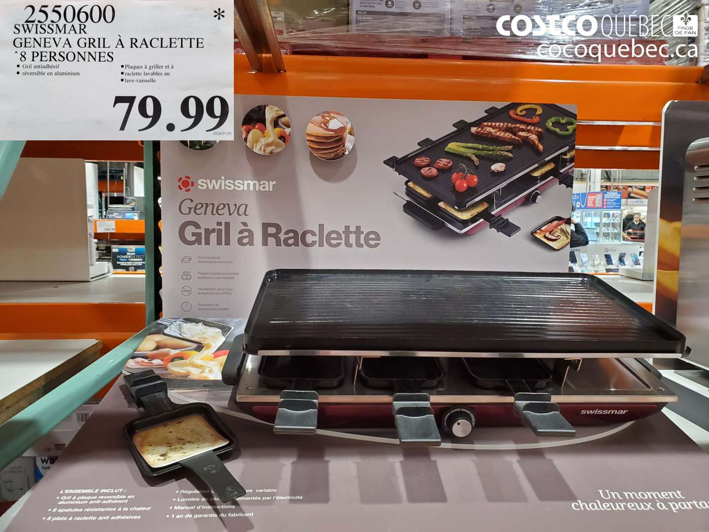 2550600 SWISSMAR GENEVA GRIL RACLETTE 8 PERSONNES $79.99