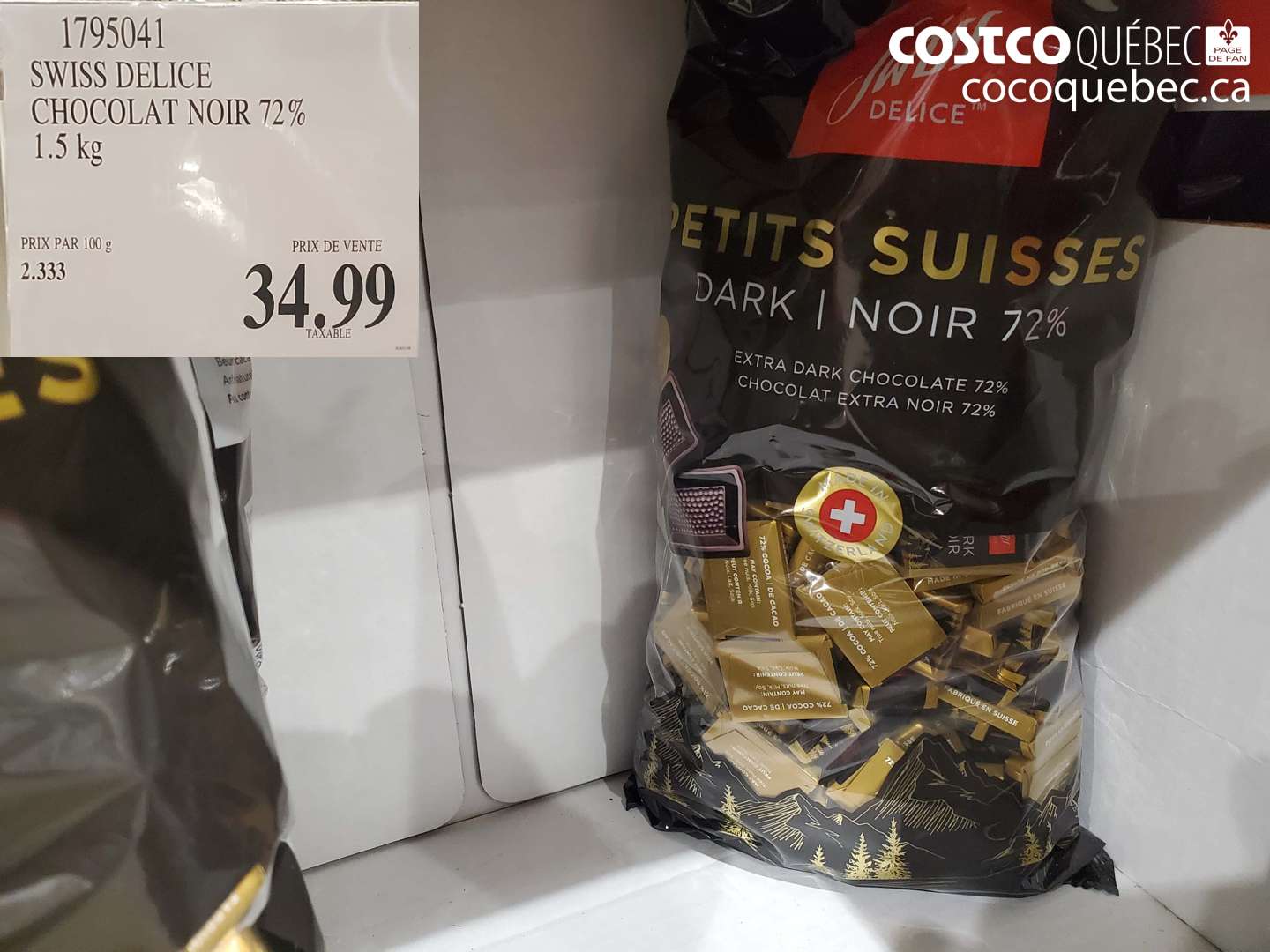 1795041 SWISS DELICE CHOCOLAT NOIR 72% 1.5 kg $34.99