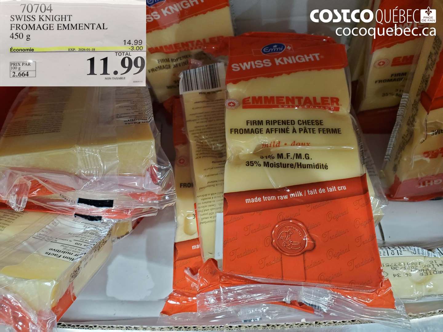 70704 SWISS KNIGHT FROMAGE EMMENTAL 450 g ($3.00 INSTANT SAVINGS EXPIRES ON 2026-01-18) $14.99