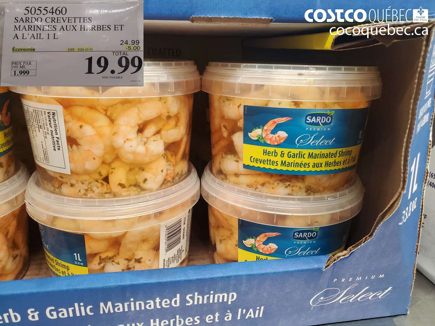 5055460 Sardo crevettes marinees aux herbes et a l'ail 1 L ($5.00 INSTANT SAVINGS EXPIRES ON 2026-02-01) $19.99