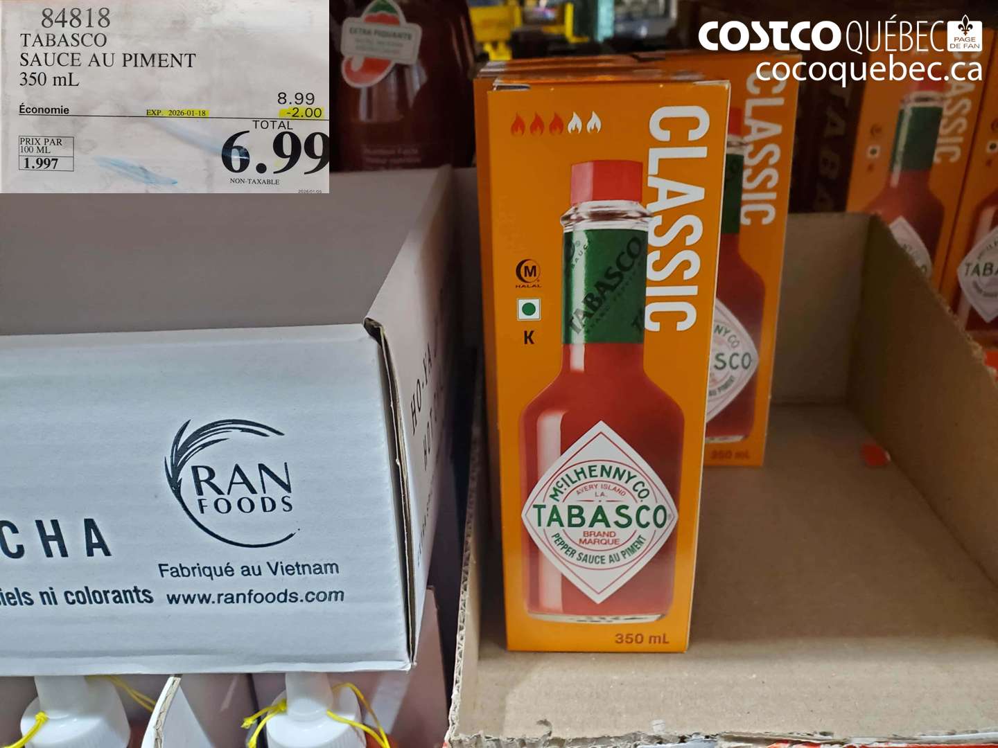 84818 TABASCO SAUCE AU PIMENT 350 mL ($2.00 INSTANT SAVINGS EXPIRES ON 2026-01-18) $6.99
