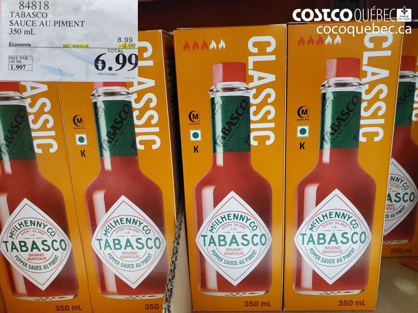 84818 TABASCO SAUCE AU PIMENT 350 mL ($2.00 INSTANT SAVINGS EXPIRES ON 2026-01-18) $6.99