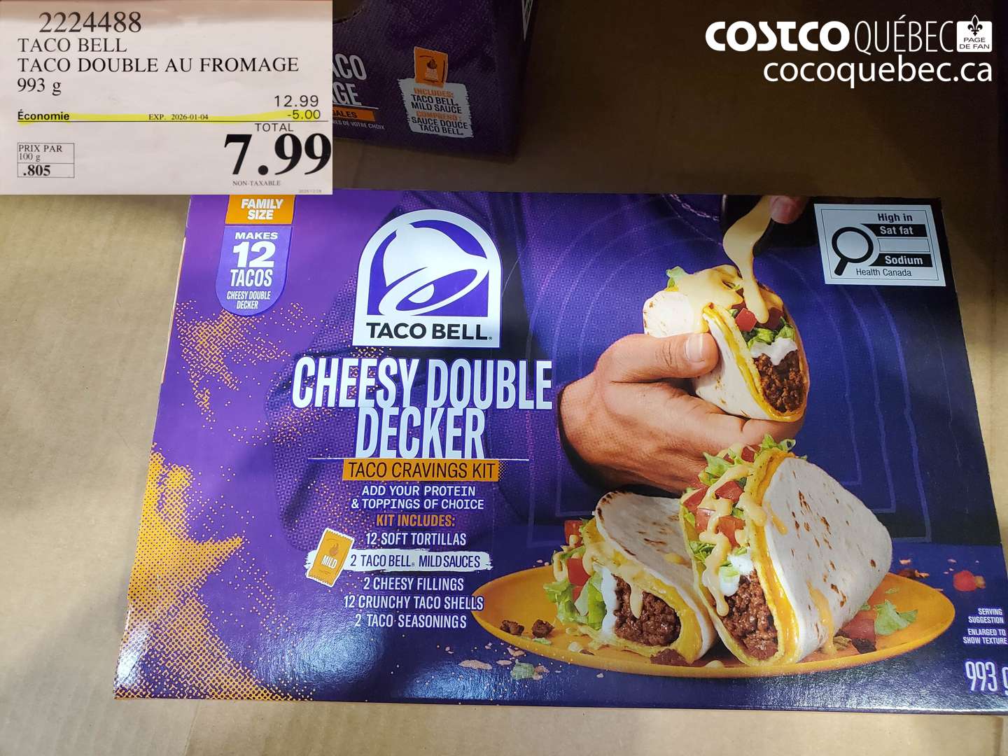 2224488 TACO BELL TACO DOUBLE AU FROMAGE 993 g ($5.00 INSTANT SAVINGS EXPIRES ON 2026-01-04) $7.99
