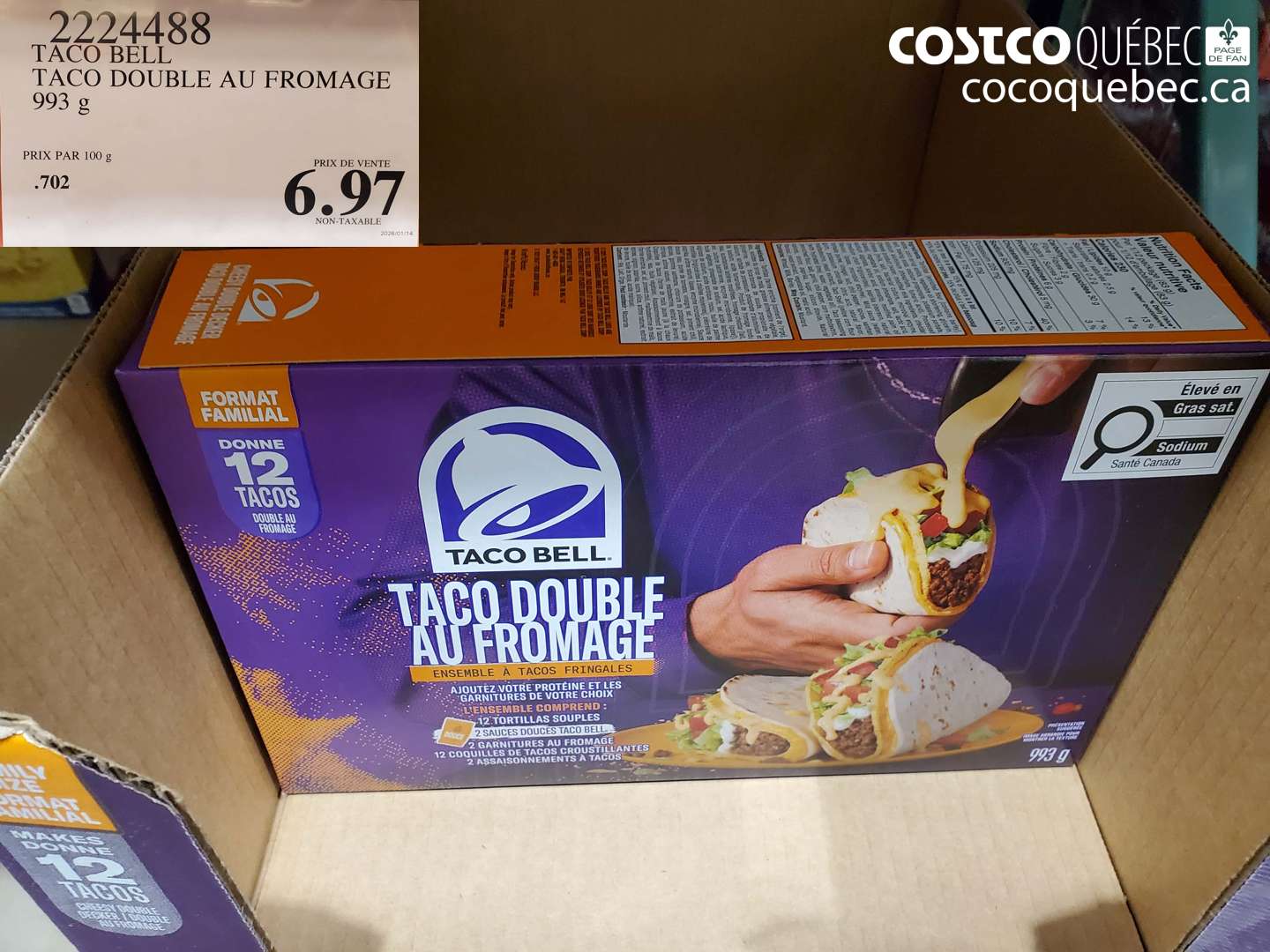 2224488 TACO BELL TACO DOUBLE AU FROMAGE 993 g $6.97
