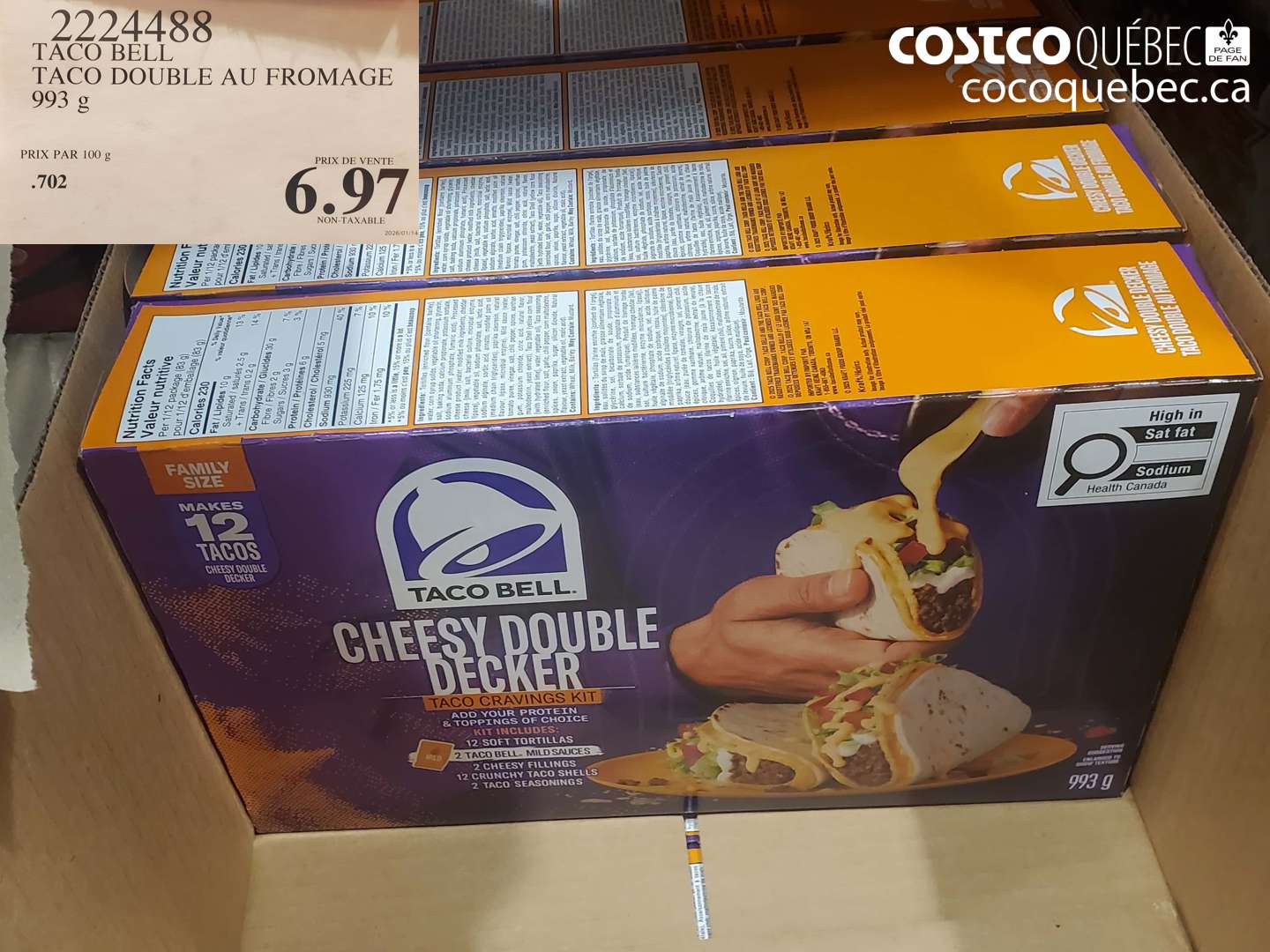 2224488 TACO BELL TACO DOUBLE AU FROMAGE 993 g $6.97