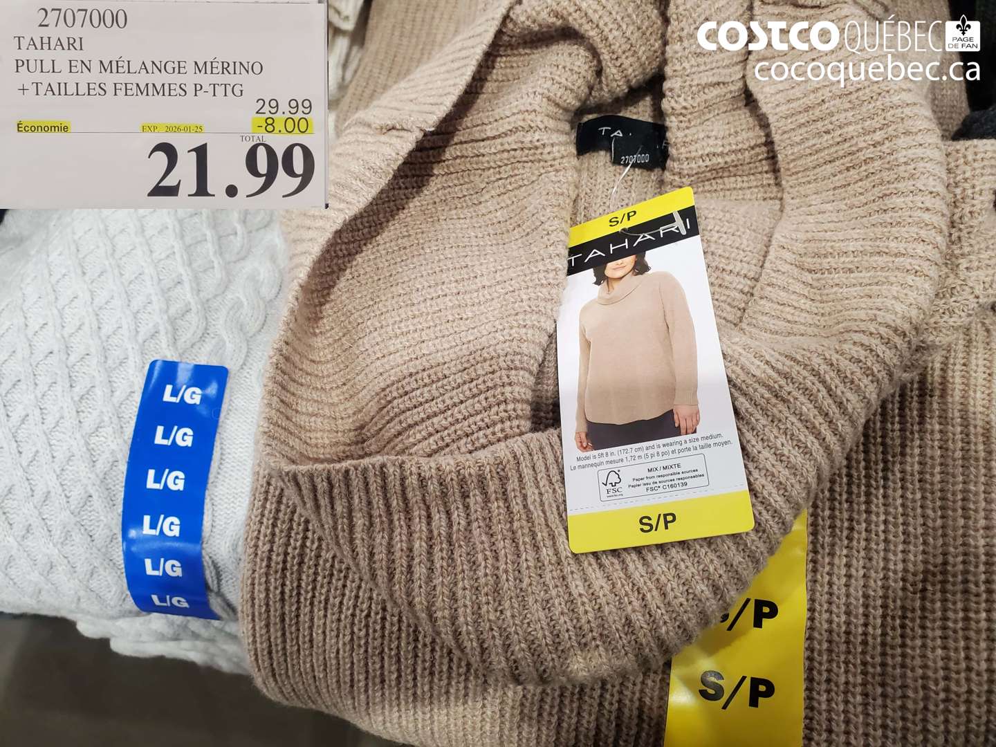 2707000 TAHARI PULL EN MELANGE MERINO TAILLES FEMMES P-TTG  ($8.00 INSTANT SAVINGS EXPIRES ON 2026-01-25) $21.99