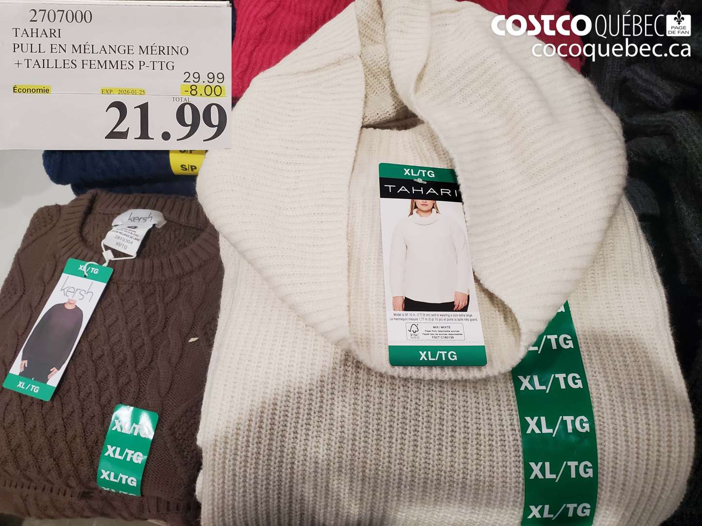 2707000 TAHARI PULL EN MÉLANGE MÉRINO + TAILLES FEMMES P-PTG ($8.00 INSTANT SAVINGS EXPIRES ON 2026-01-25) $21.99