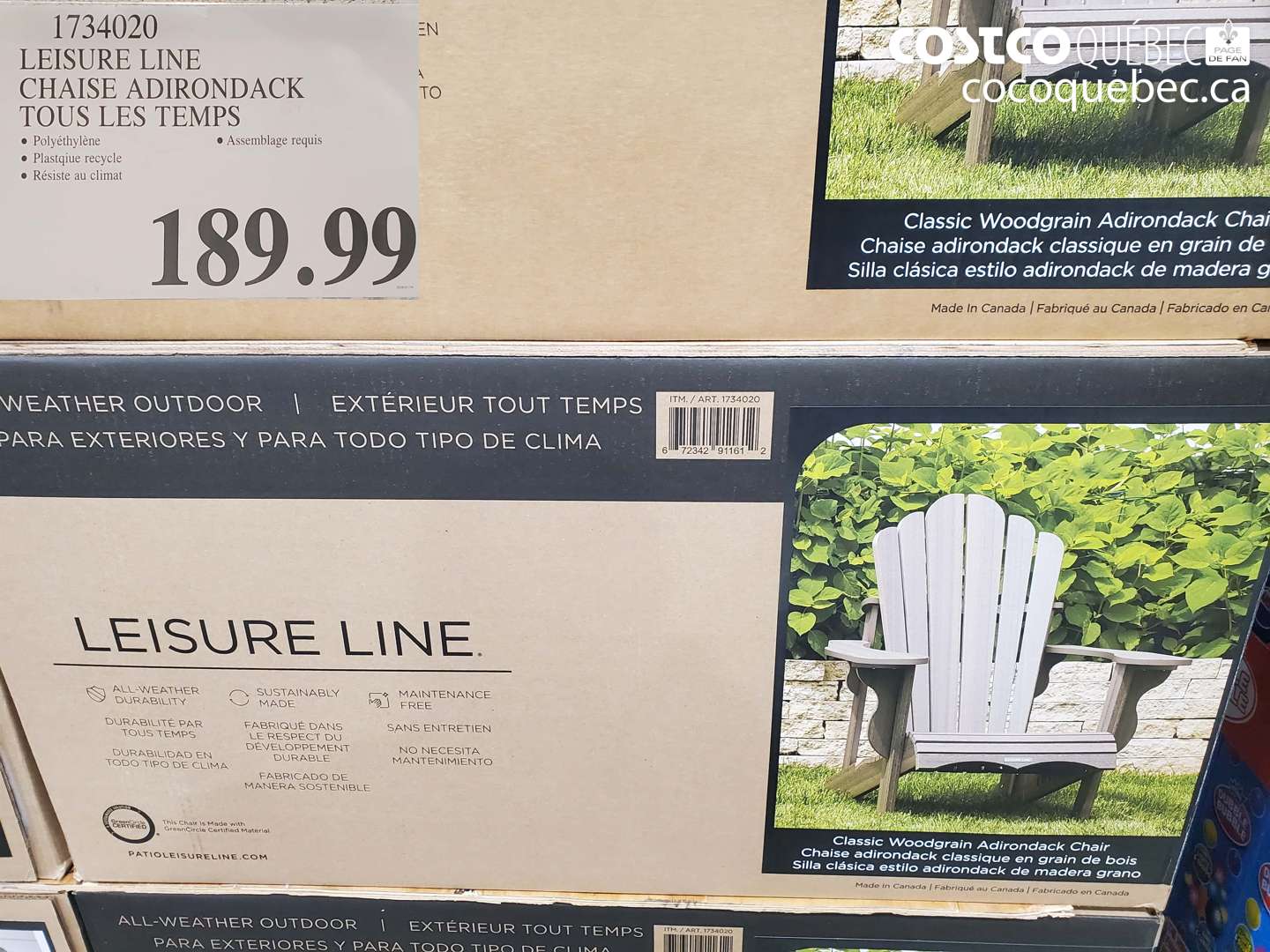 1734020 TANGENT TECHNOLOGIES CHAISE ADIRONDACK FABRIQUE AUX ETATS-UNI  $189.99