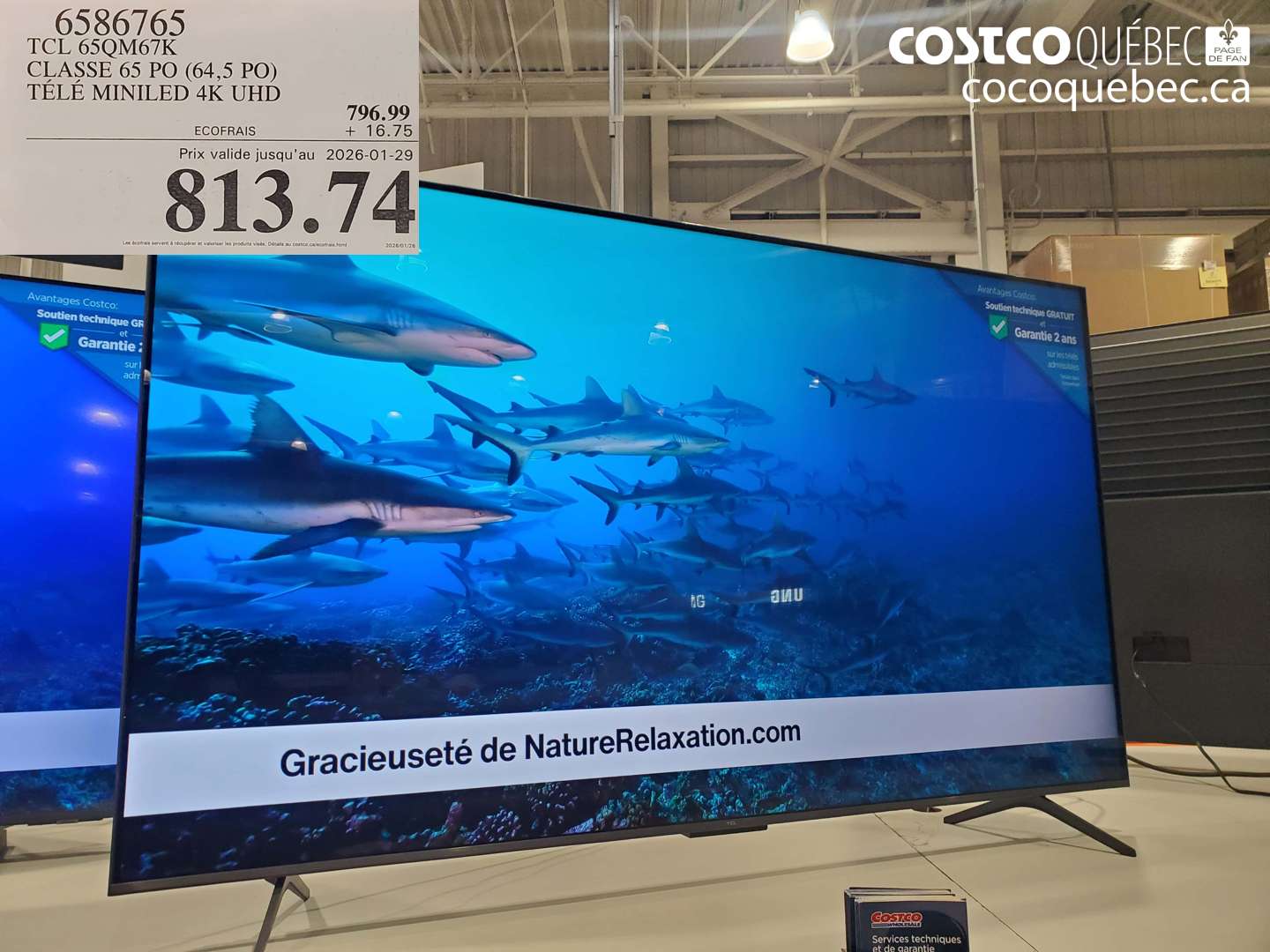 6586765 TCL 65QM67K CLASSE 65 PO (64,5 PO) TÉLÉ MINILED 4K UHD (EXPIRES ON 2026-01-29) $813.74
