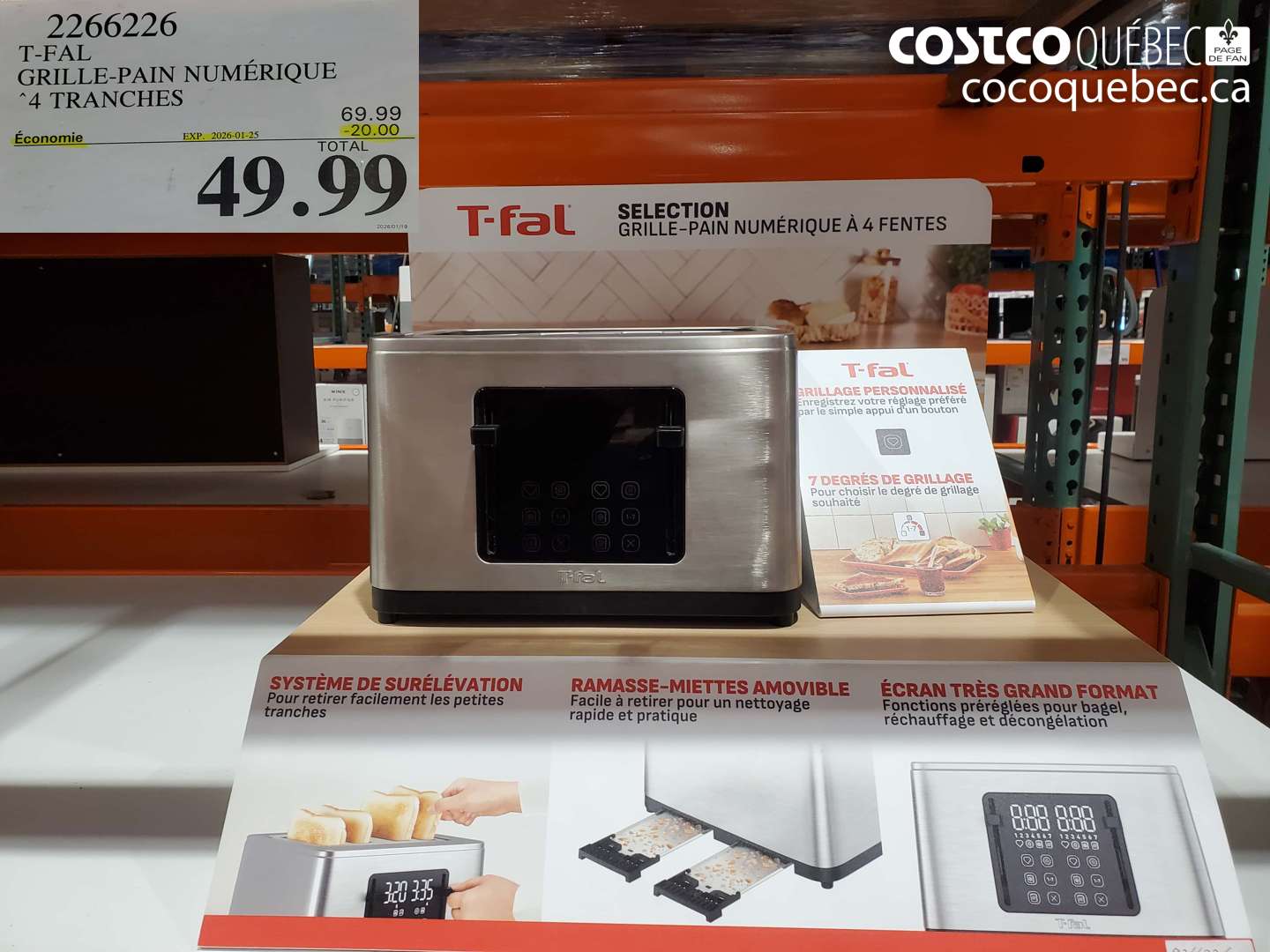 2266226 T-FAL GRILLE-PAIN NUMÉRIQUE 4 TRANCHES ($20.00 INSTANT SAVINGS EXPIRES ON 2025-01-25) $49.99