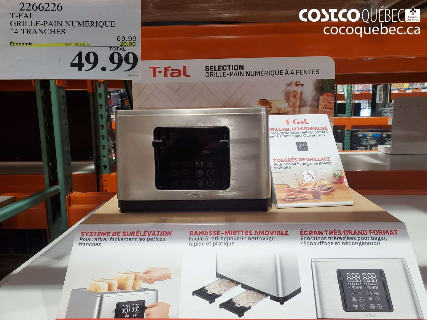 2266226 T-FAL GRILLE-PAIN NUMÉRIQUE 4 TRANCHES ($20.00 INSTANT SAVINGS EXPIRES ON 2026-02-01) $49.99