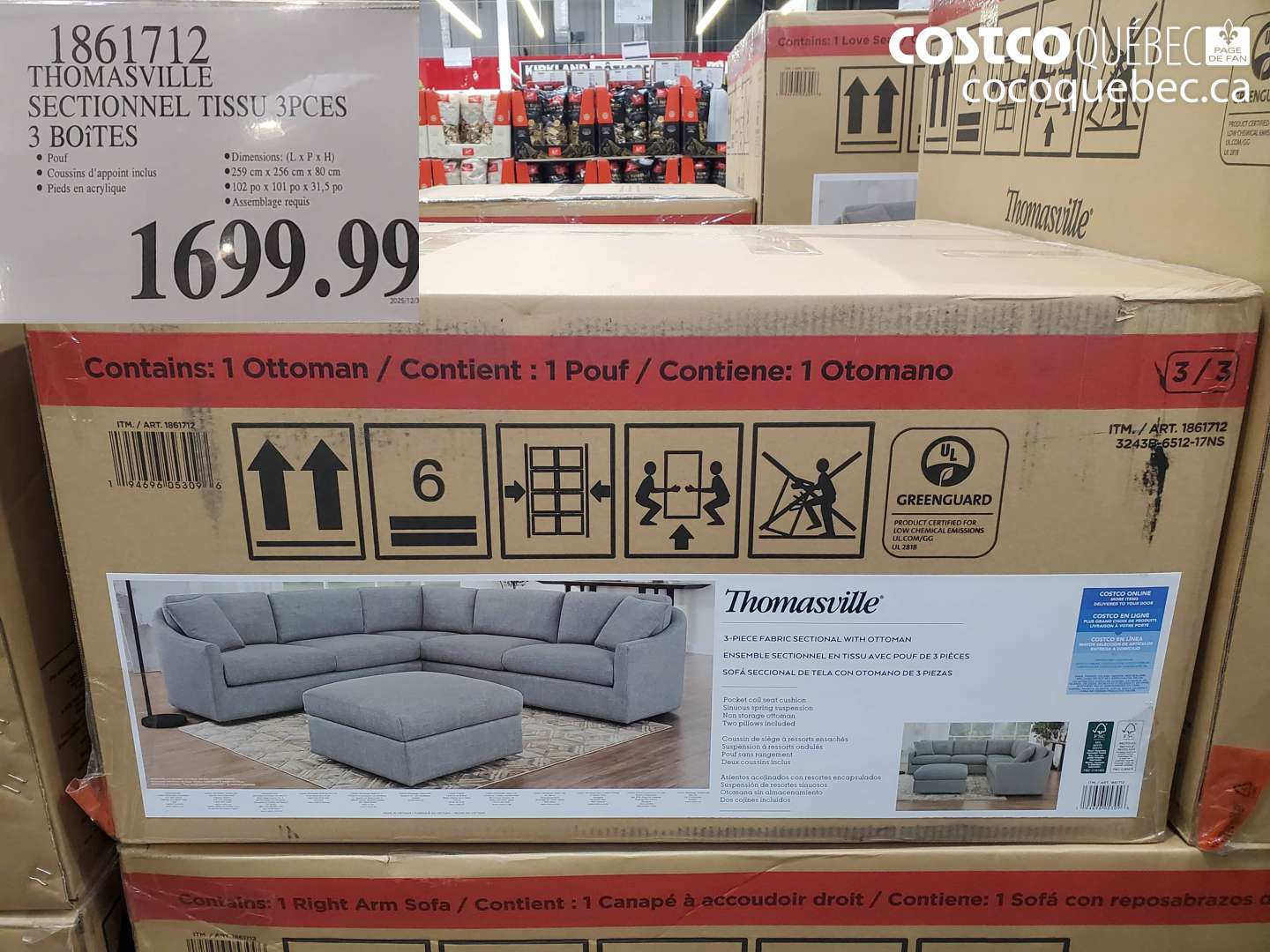 1861712 THOMASVILLE SECTIONNEL TISSU 3PCS 3 BOÎTES $1699.99