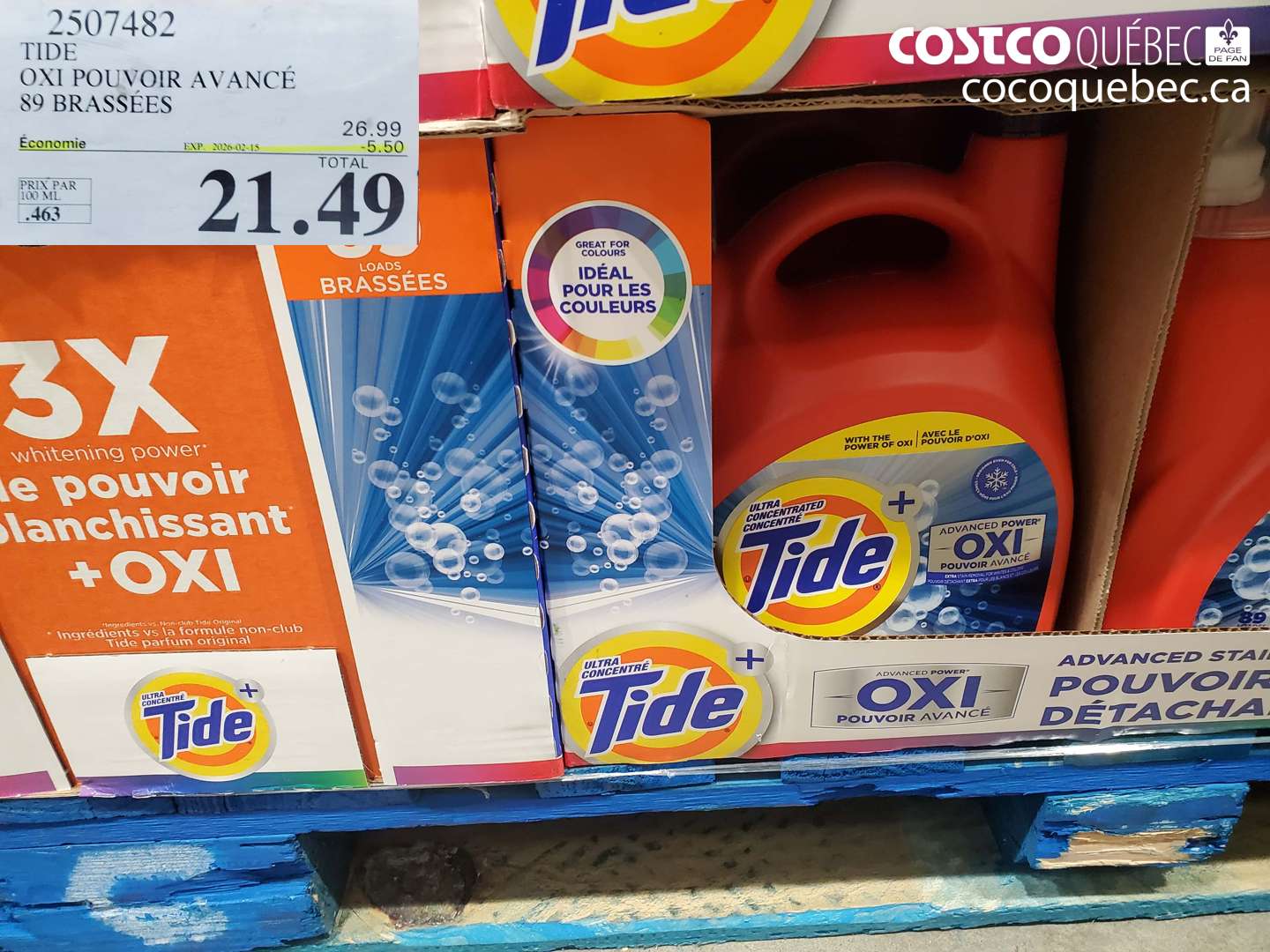 2507482 TIDE OXI POUVOIR AVANCE 89 BRASSEES ($5.50 INSTANT SAVINGS EXPIRES ON 2026-02-15) $21.49