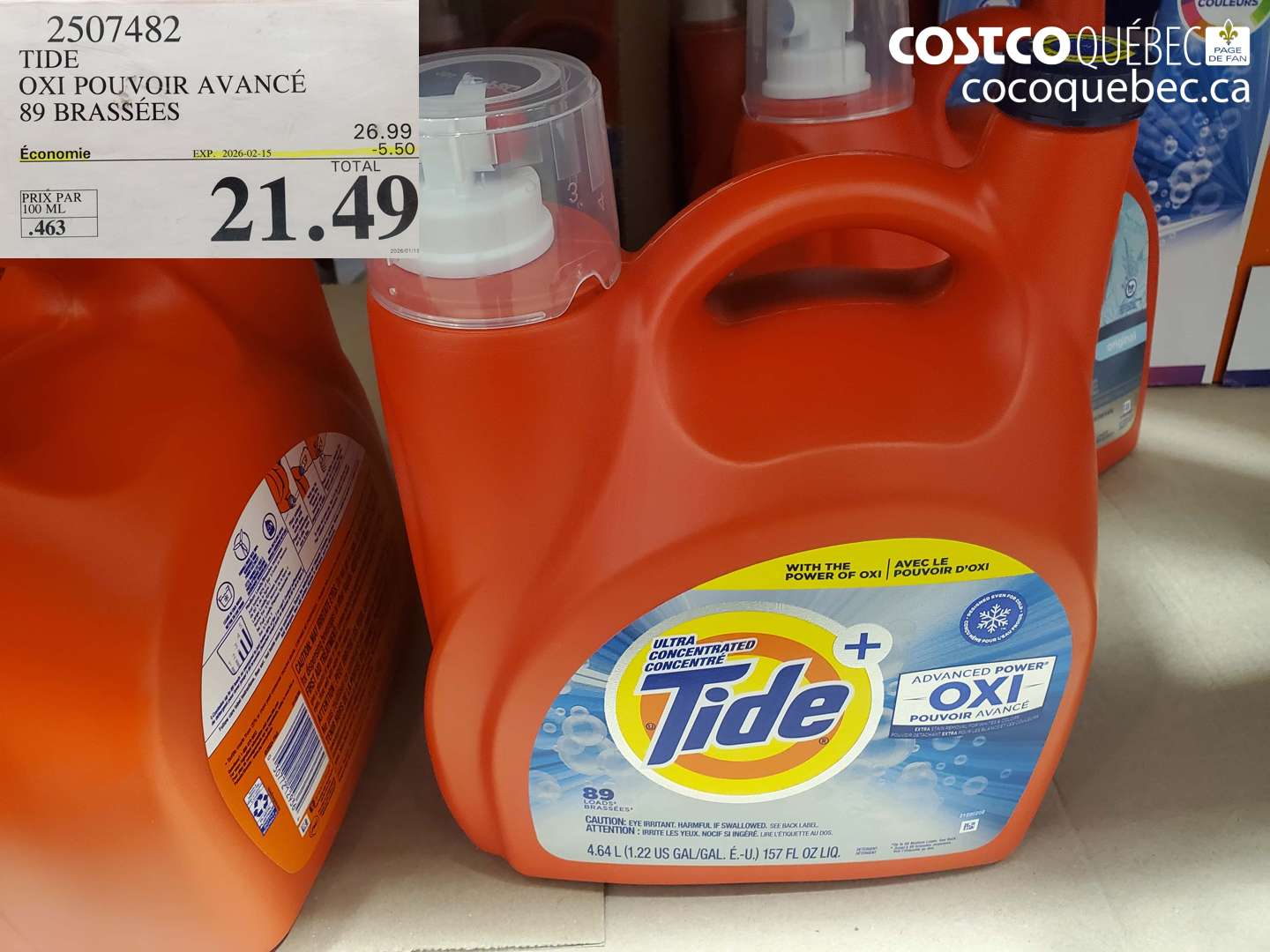 2507482 TIDE OXI POUVOIR AVANCE 89 BRASSEES ($5.50 INSTANT SAVINGS EXPIRES ON 2026-02-15) $21.49