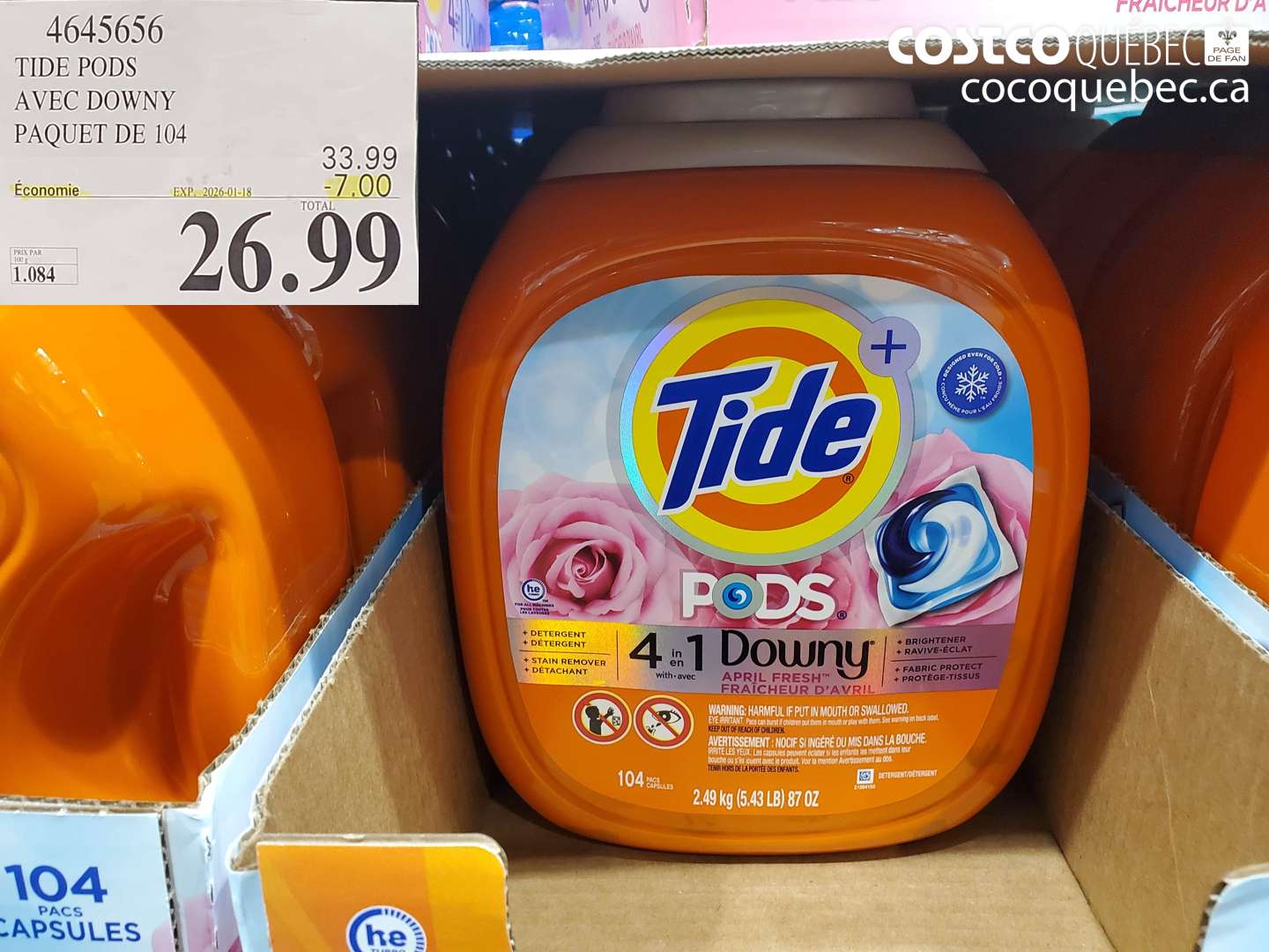 4645656 TIDE PODS AVEC DOWNY PAQUET-DE 104 ($7.00 INSTANT SAVINGS EXPIRES ON 2026-01-18) $26.99