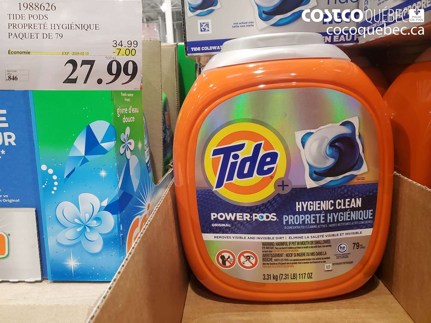 1988626 TIDE PODS PROPRETÉ HYGIÉNIQUE PAQUET DE 79 ($7.00 INSTANT SAVINGS EXPIRES ON 2026-02-15) $27.99