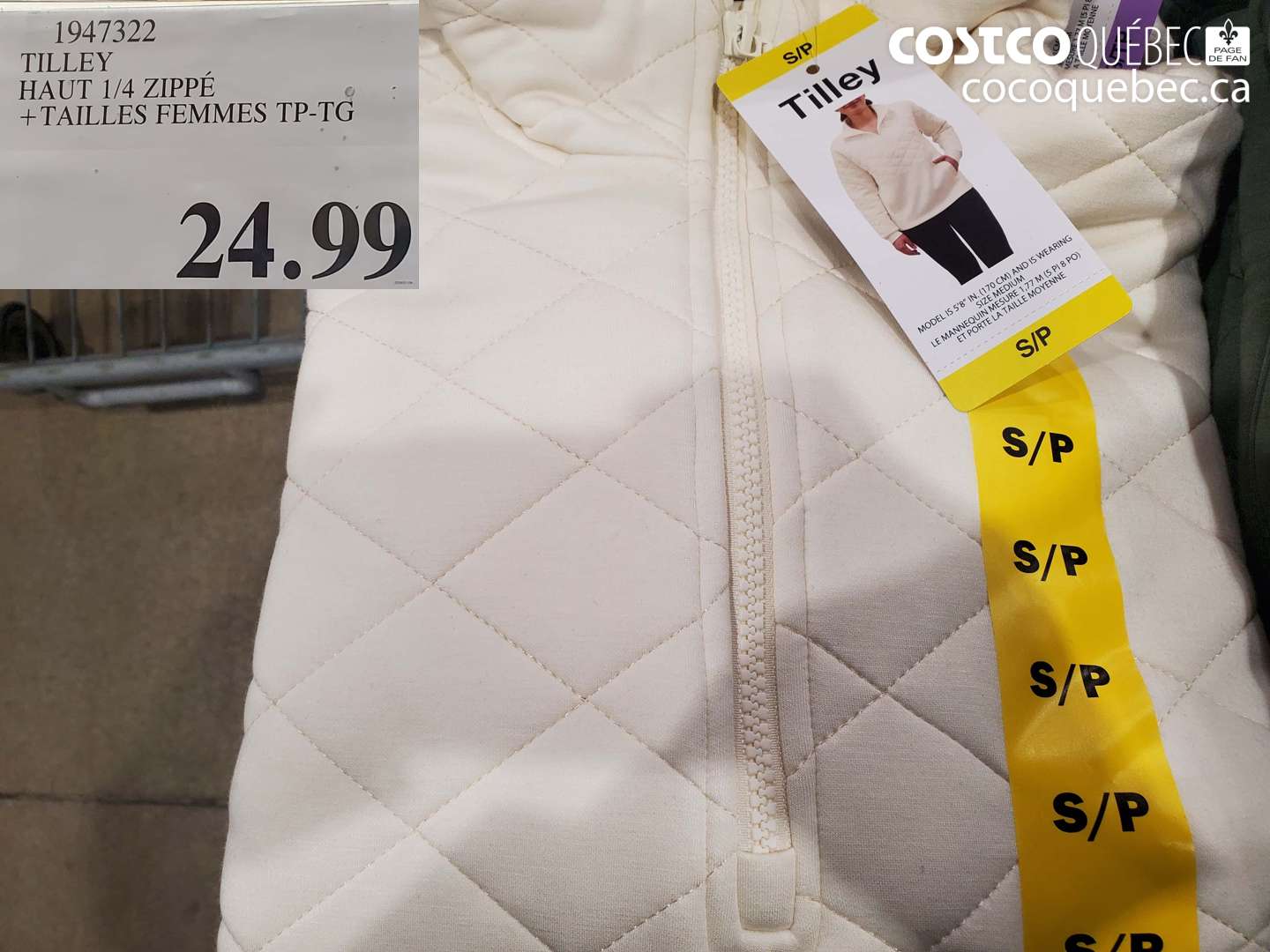 1947322 TILLEY HAUT 1/4 ZIPPÉ + TAILLES FEMMES TP-TG $24.99