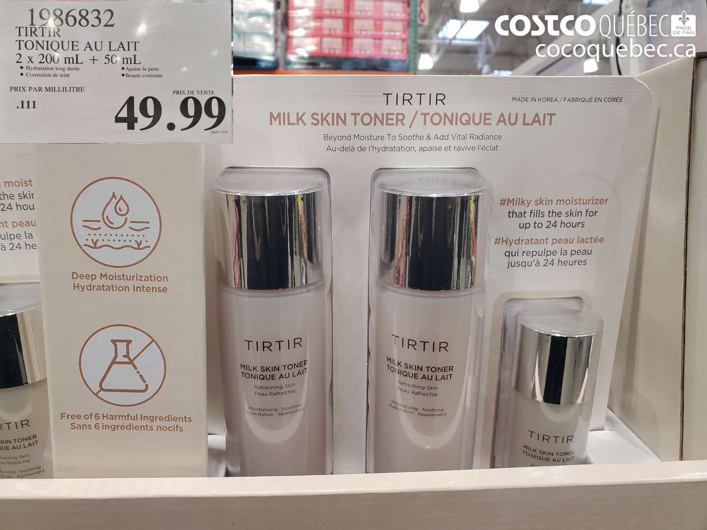 1986832 TIRTIR TONIQUE AU LAIT 2 x 200 mL + 50 mL $49.99