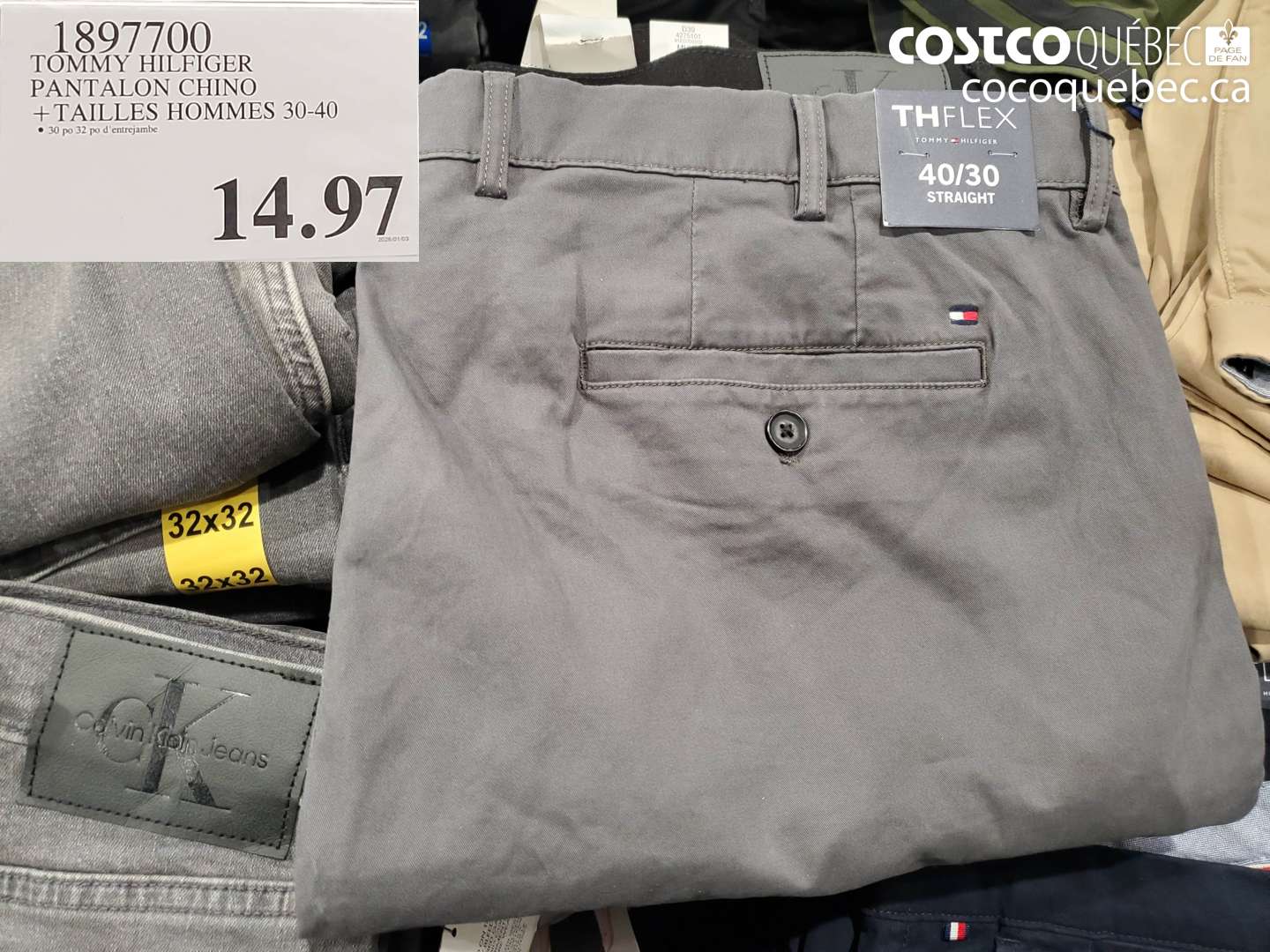 1897700 TOMMY HILFIGER PANTALON CHINO + TAILLES HOMMES 30-40 $14.97