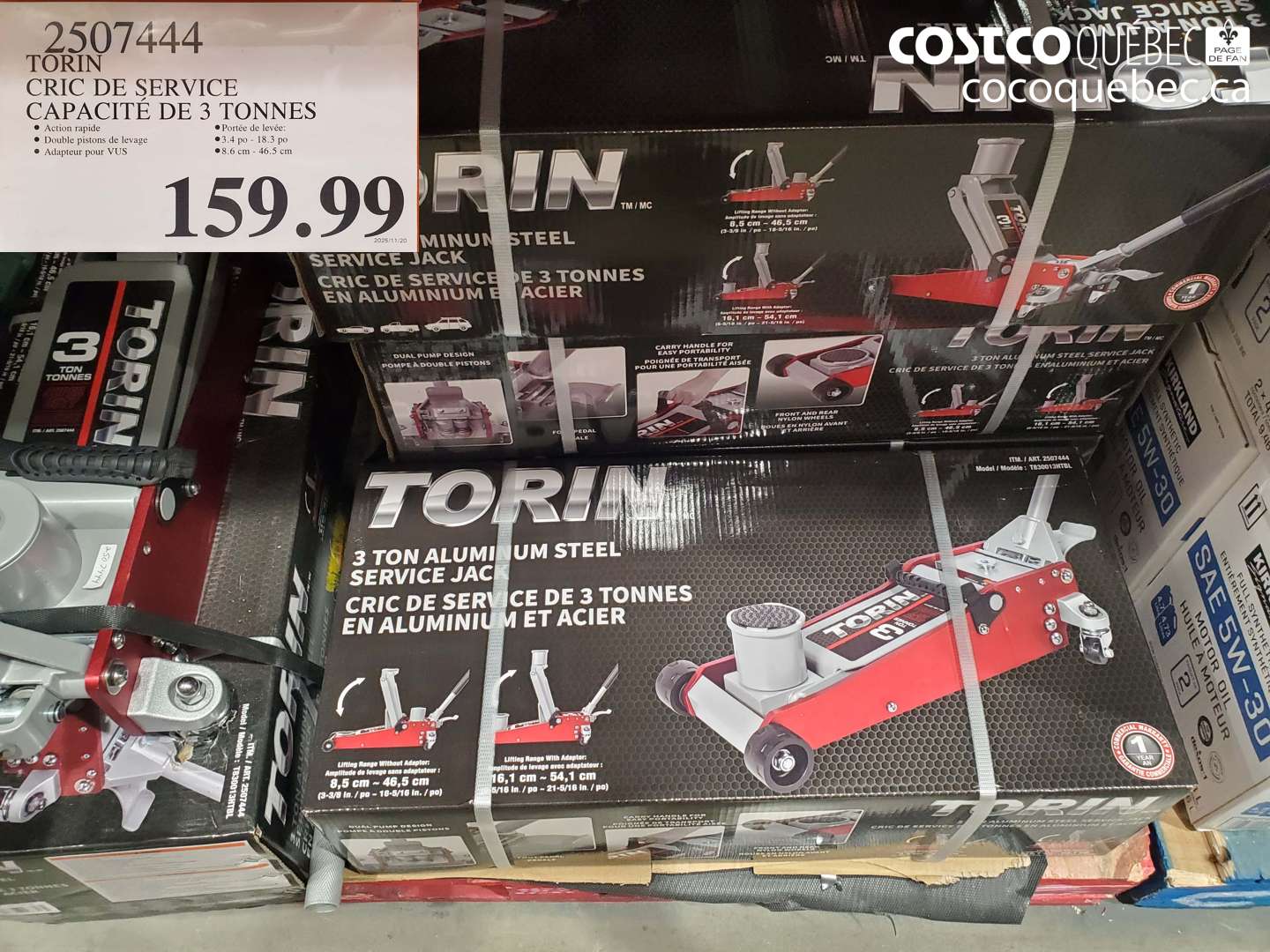 2507444 TORIN CRIC DE SERVICE CAPACITÉ DE 3 TONNES $159.99