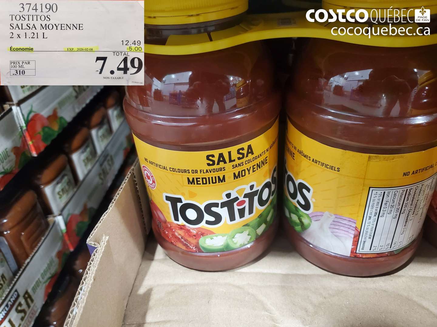 374190 TOSTITOS SALSA MOYENNE 2 x 1.21 L ($3.00 INSTANT SAVINGS EXPIRES ON 2026-02-08) $7.49