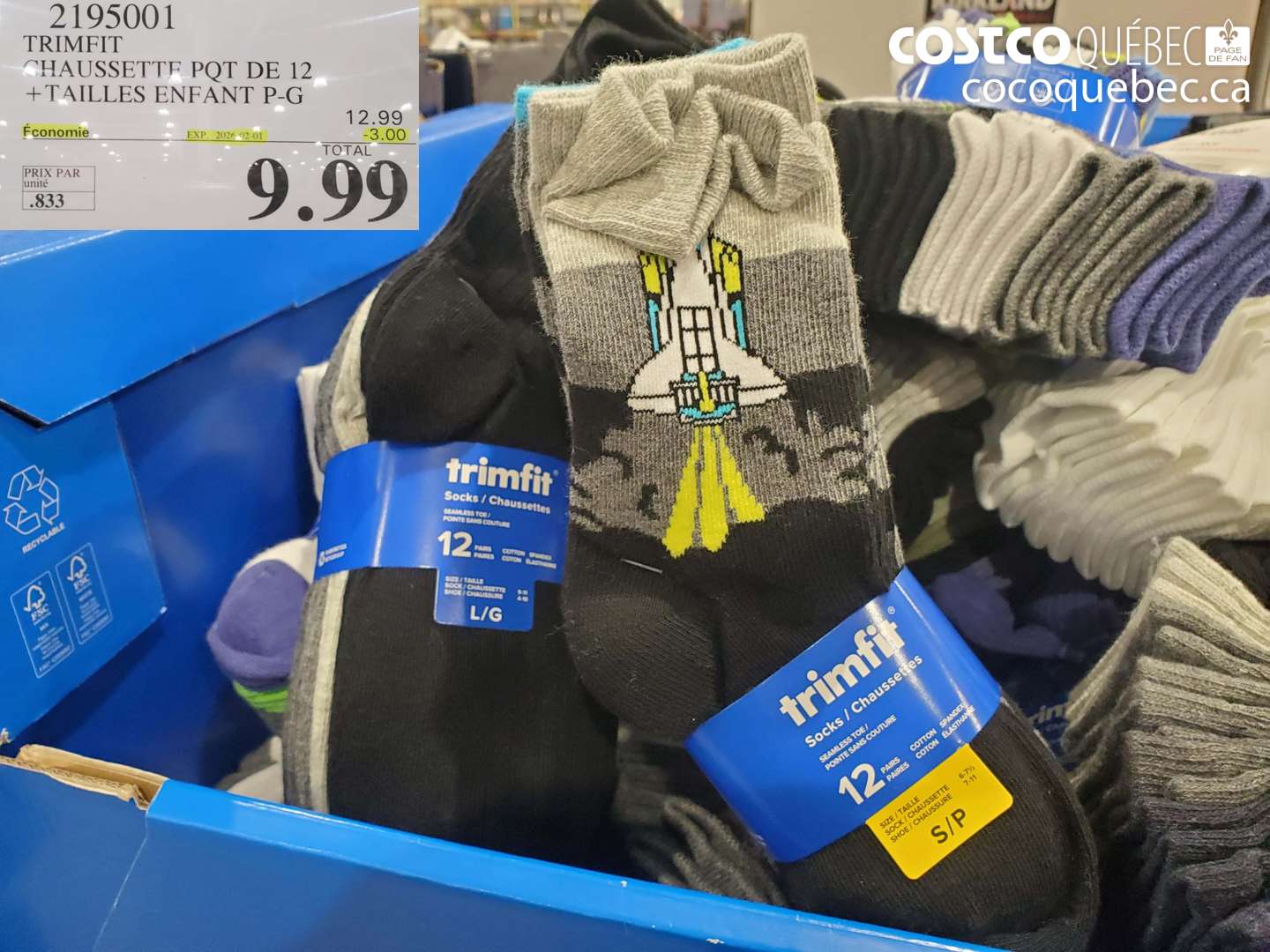 2195001 TRIMFIT CHAUSSETTE PQT DE 12 TAILLES P-G ($3.00 INSTANT SAVINGS EXPIRES ON 2026-02-01) $9.99