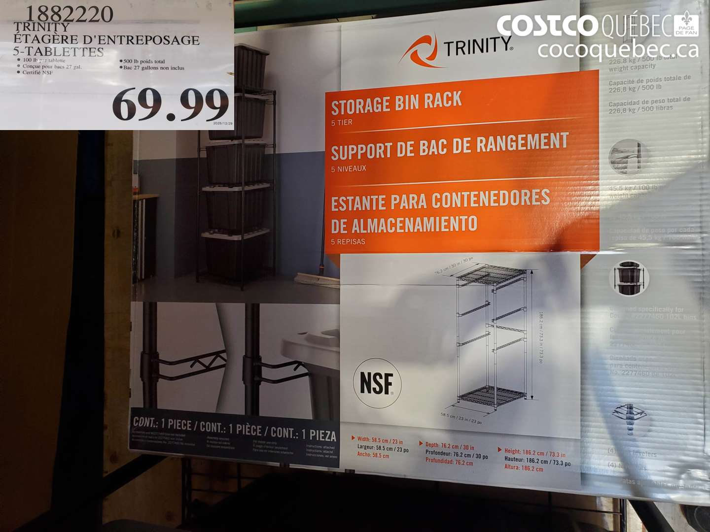 1882220 TRINITY ÉTAGÈRE D'ENTREPOSAGE 5-TABLETTES $69.99