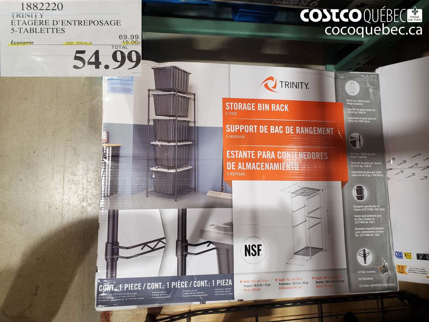 1882220 TRINITY ÉTAGÈRE D'ENTREPOSAGE 5-TABLETTES ($15.00 INSTANT SAVINGS EXPIRES ON 2026-01-19) $54.99