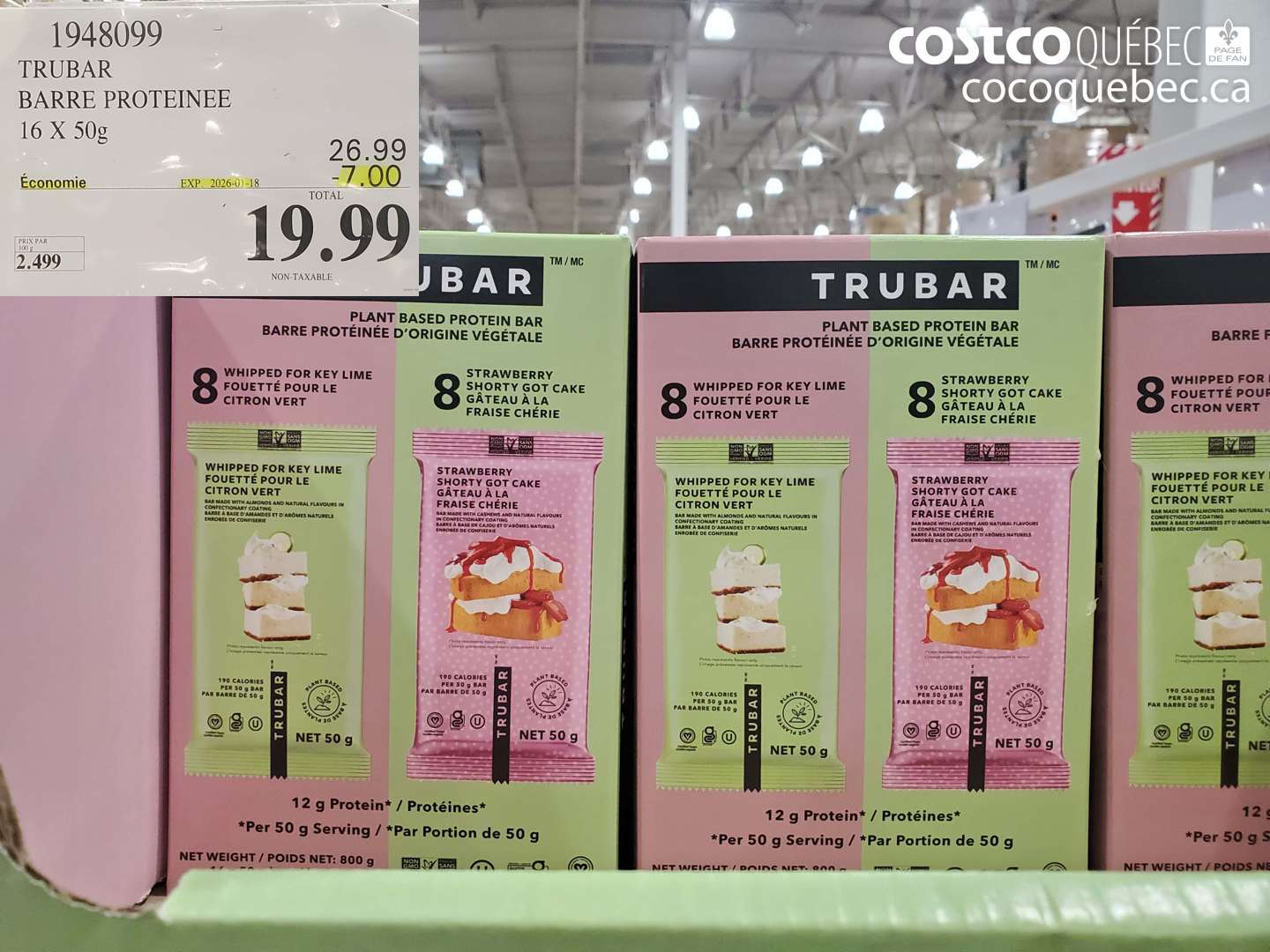 1948099 TRUBAR BARRE PROTEINEE 16 X 50g ($7.00 INSTANT SAVINGS EXPIRES ON 2026-01-18) $26.99