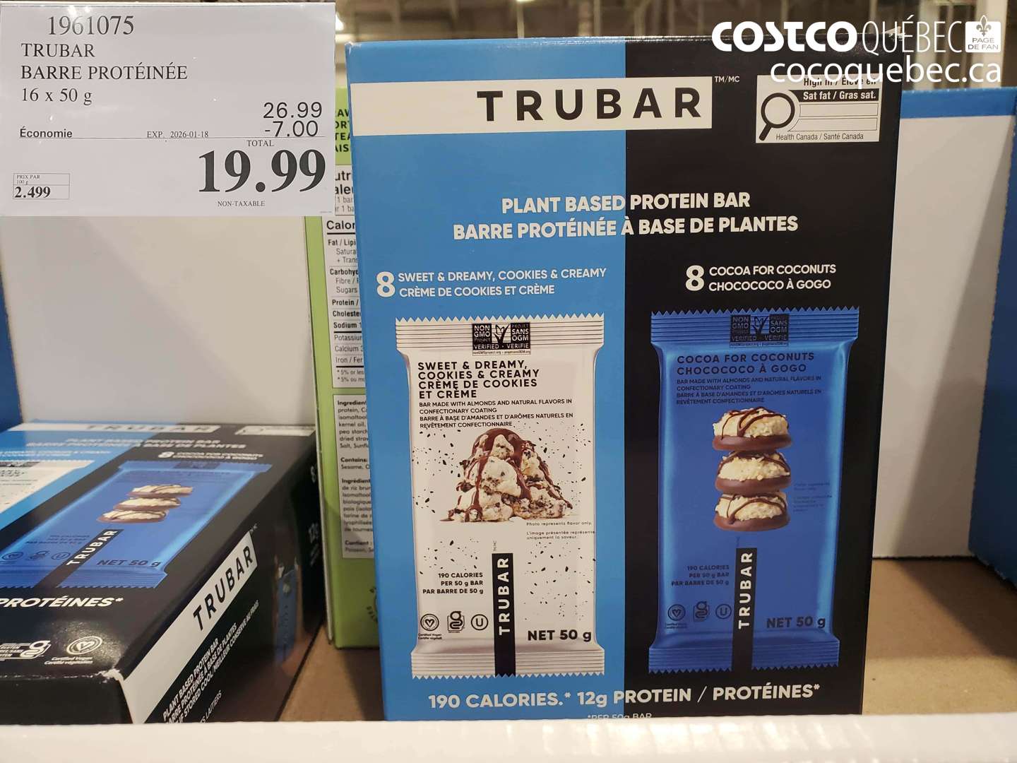 1961075 TRUBAR BARRE PROTÉINÉE 16 x 50 g ($7.00 INSTANT SAVINGS EXPIRES ON 2026-01-18) $19.99