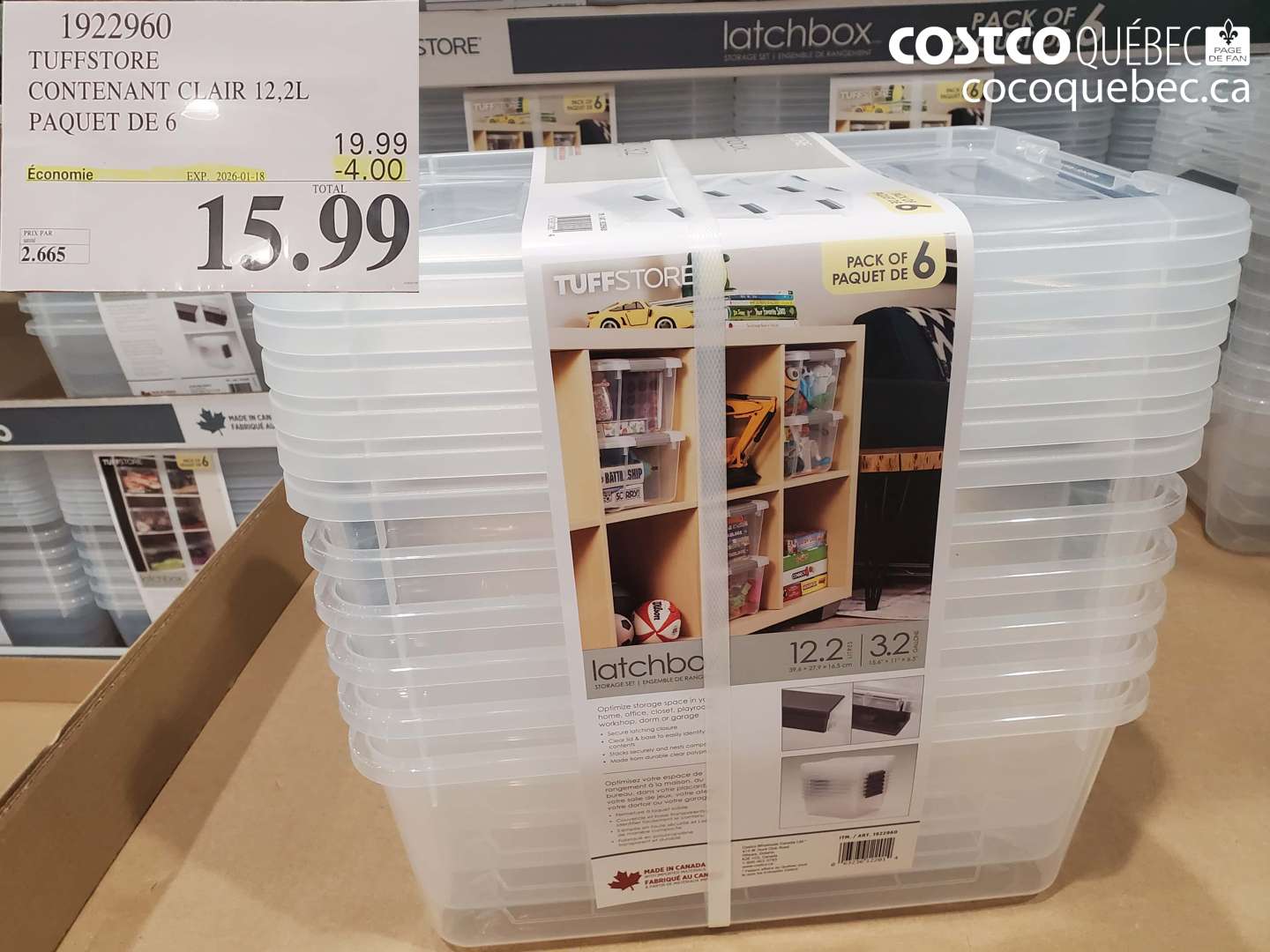 1922960 TUFFSTORE CONTENANT CLAIR 12,2L PAQUET DE 6 ($4.00 INSTANT SAVINGS EXPIRES ON 2026-01-18) $15.99