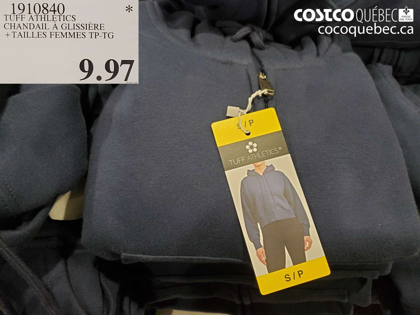 1910840 TUFF ATHLETICS CHANDAIL A GLISSIERE + TAILLES FEMMES TP-TG $9.97