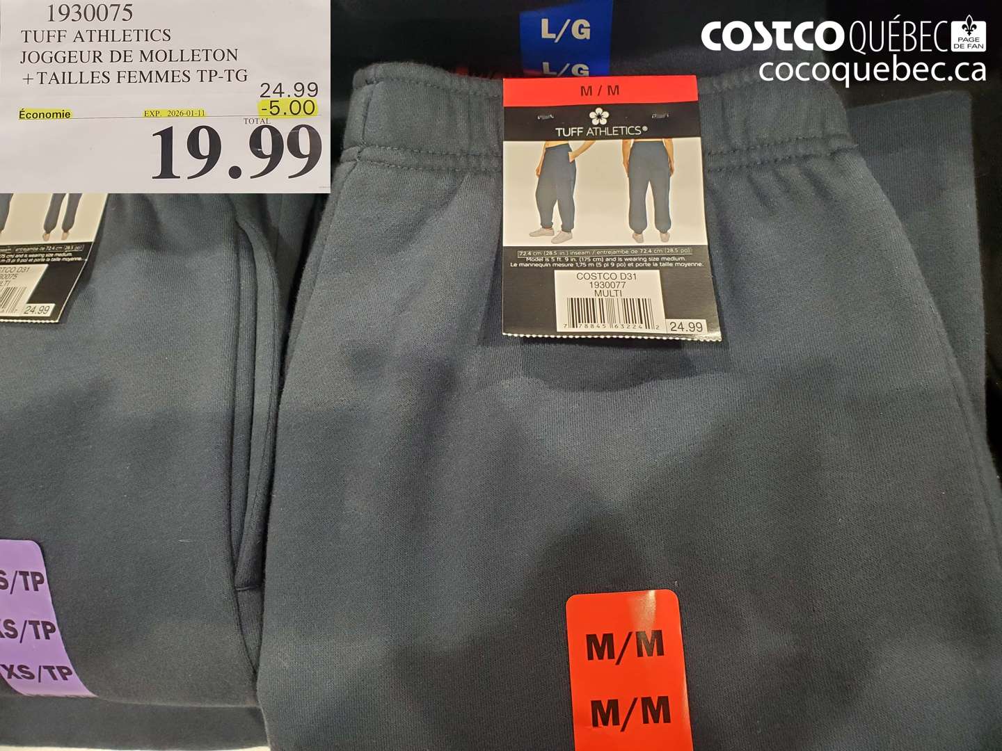 1930075 TUFF ATHLETICS JOGGEUR DE MOLLETON +TAILLES FEMMES TP-TG ($5.00 INSTANT SAVINGS EXPIRES ON 2026-01-11) $19.99