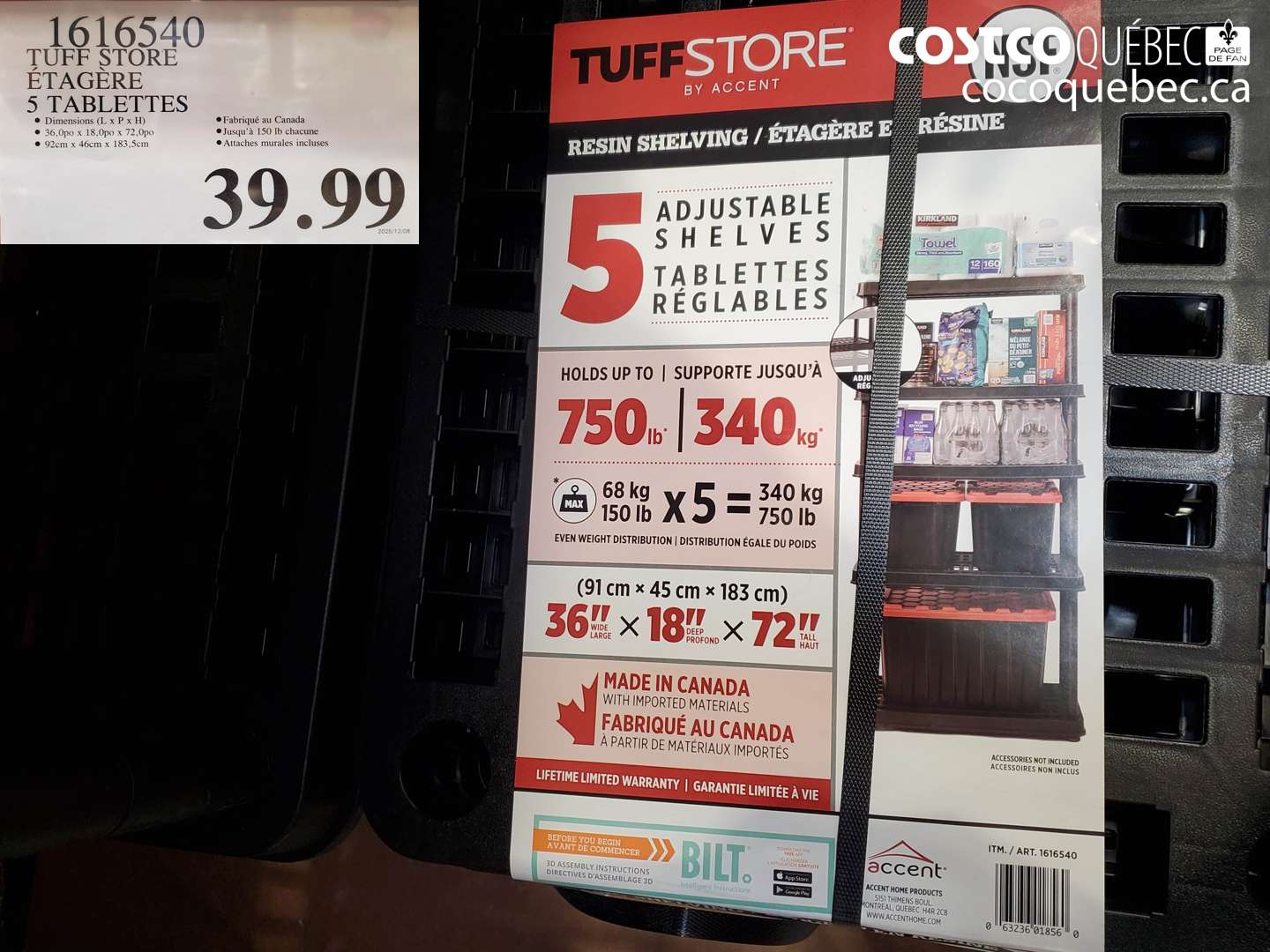 1616540 TUFF STORE ETAGERE 5 TABLETTES $39.99