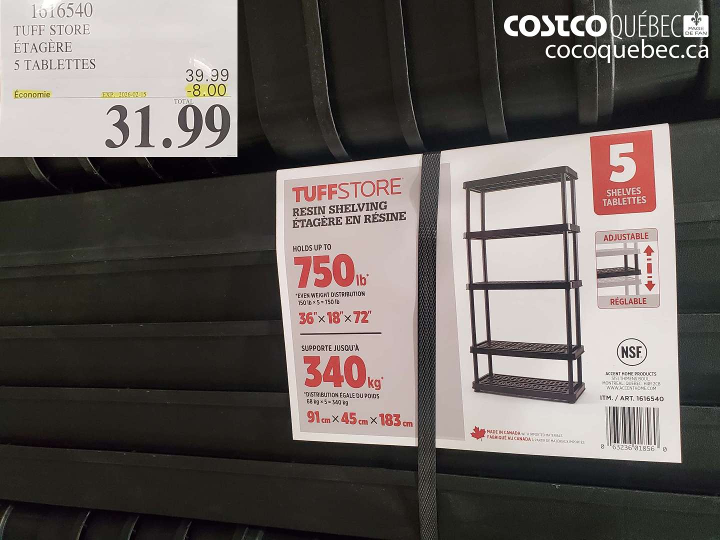 1616540 TUFF STORE ÉTAGÈRE 5 TABLETTES ($8.00 INSTANT SAVINGS EXPIRES ON 2026-02-15) $31.99