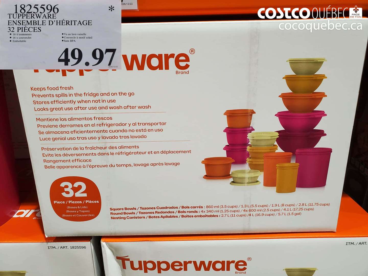 1825596 TUPPERWARE ENSEMBLE D'HÉRITAGE 32 PIECES $49.97