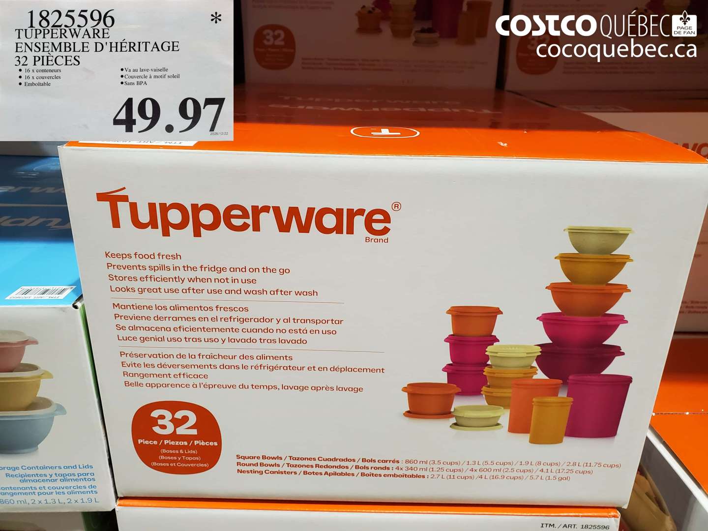 1825596 TUPPERWARE ENSEMBLE D'HÉRITAGE 32 PIECES $49.97