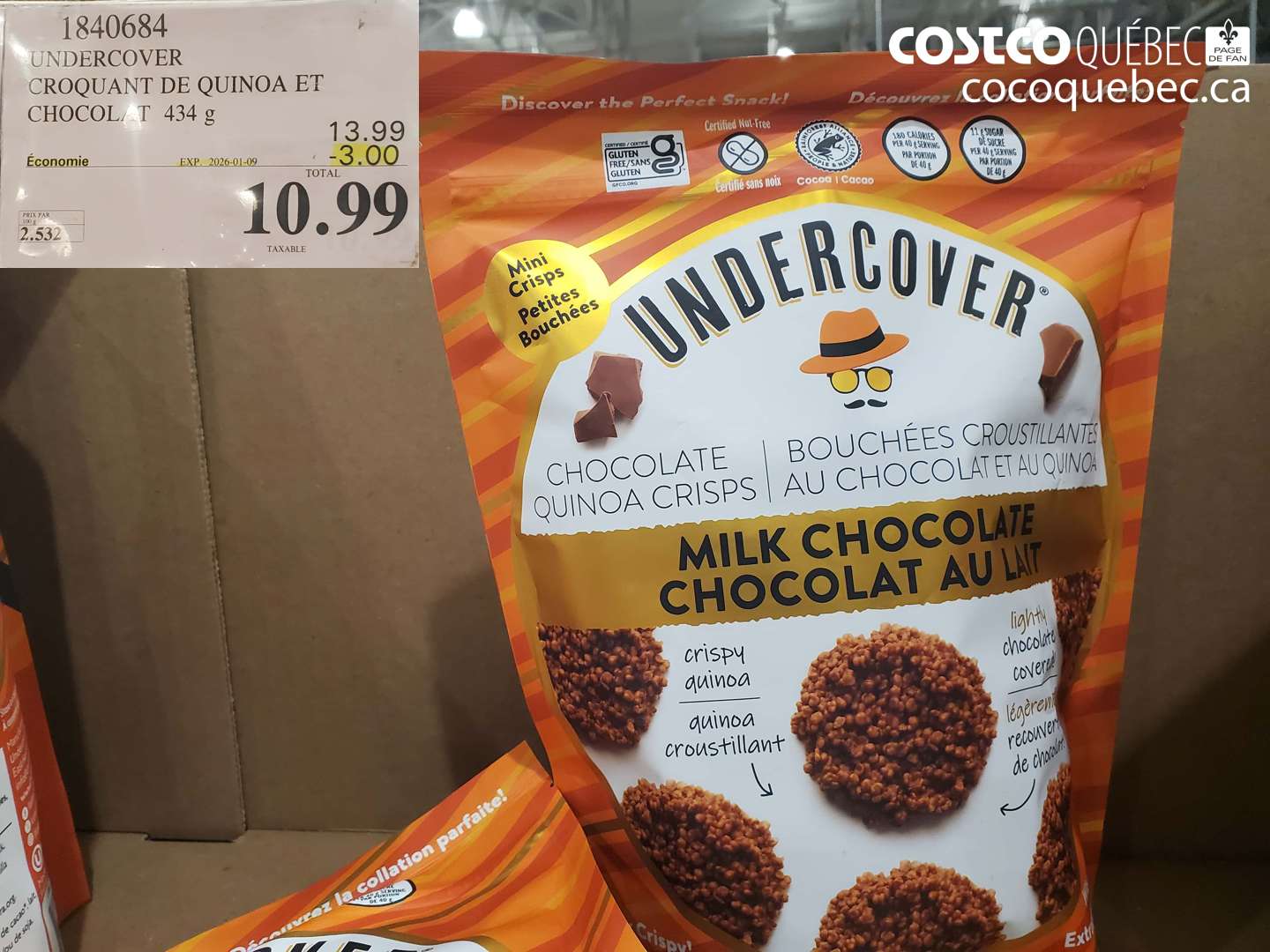 1840684 UNDERCOVER CROQUANT DE QUINOA ET CHOCOLAT 434 g ($3.00 INSTANT SAVINGS EXPIRES ON 2026-01-09) $10.99