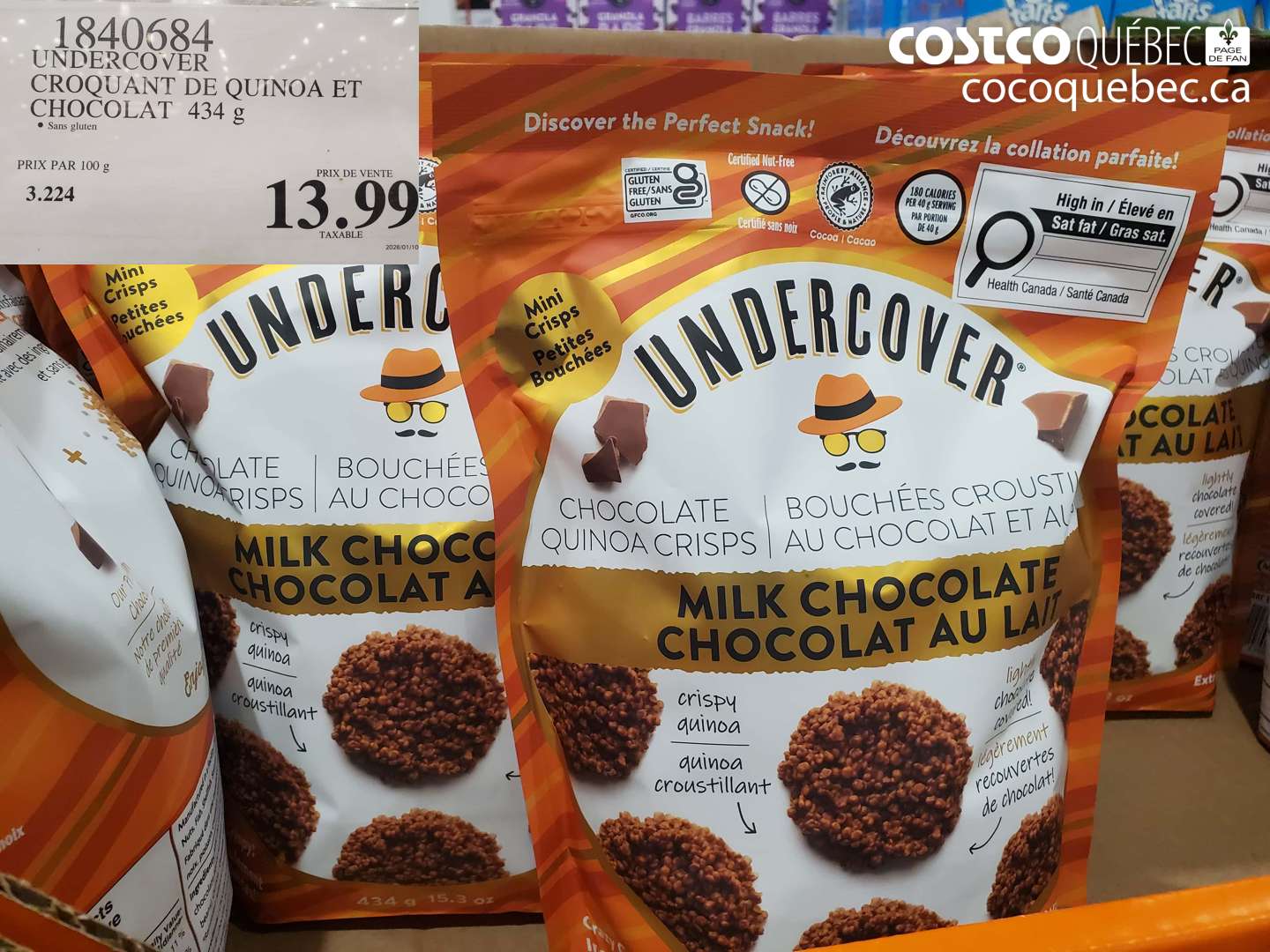 1840684 UNDERCOVER CROQUANT DE QUINOA ET CHOCOLAT 434 g $13.99