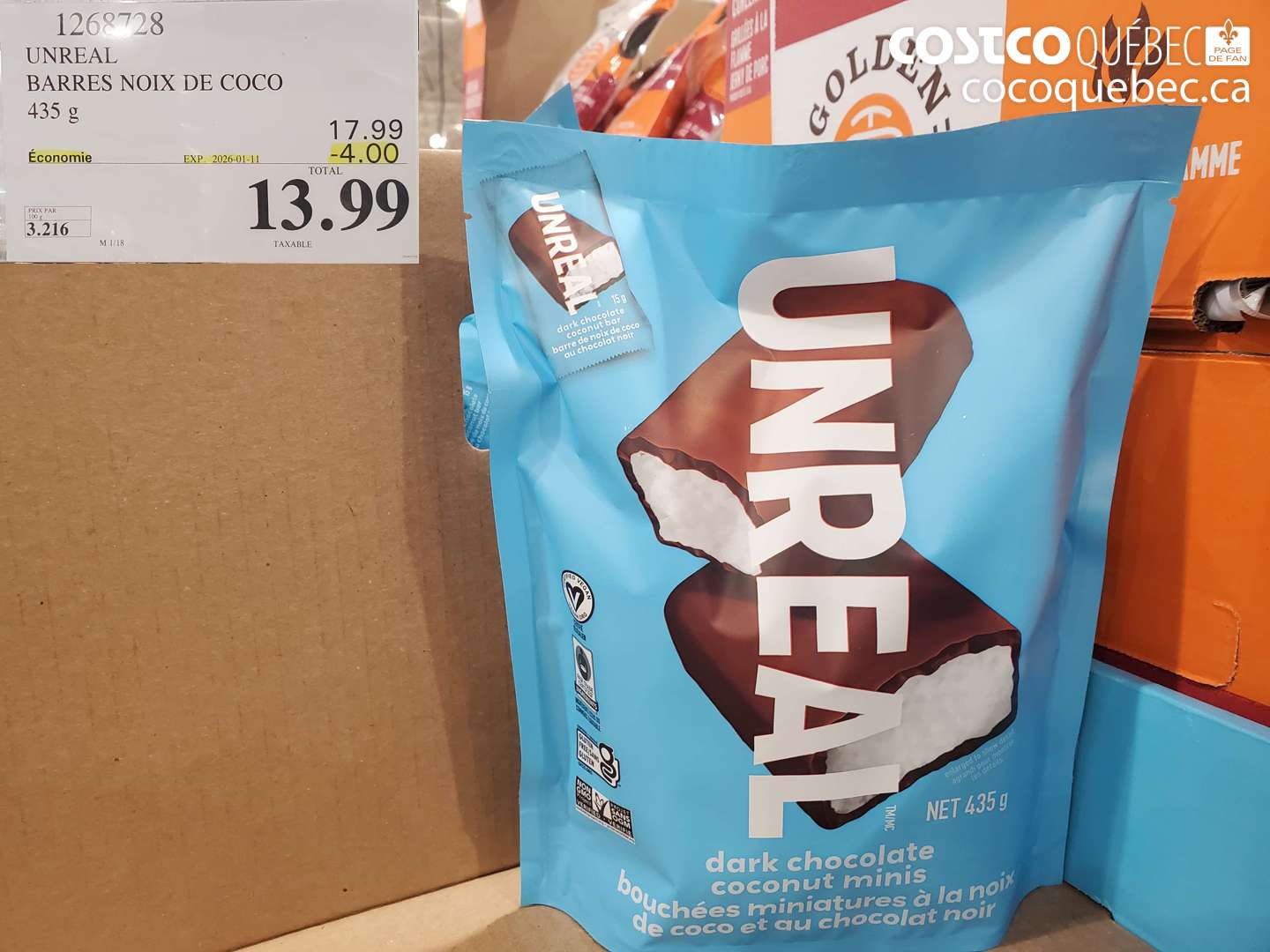 1268728 UNREAL BARRES NOIX DE COCO 435 g ($4.00 INSTANT SAVINGS EXPIRES ON 2026-01-11) $13.99