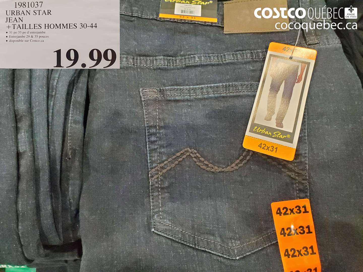 1981037 URBAN STAR JEAN + TAILLES HOMMES 30-44 $19.99