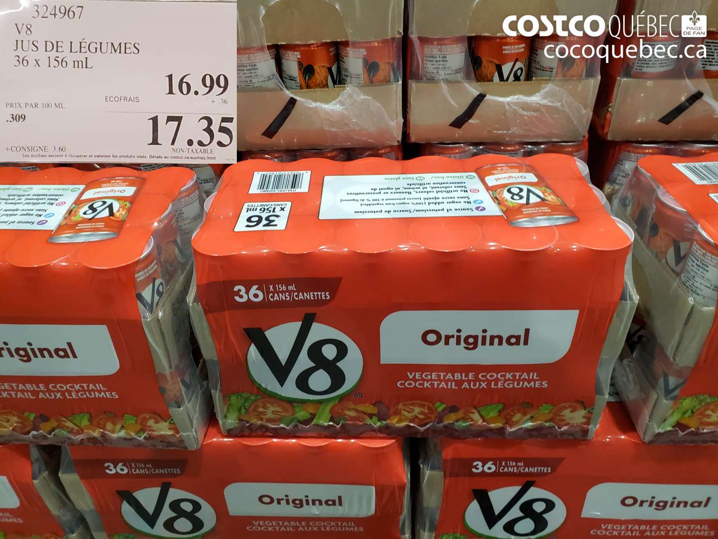 324967 V8 JUS DE LEGUMES 36 x 156 mL $17.35