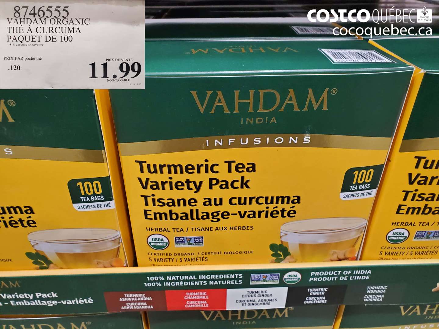 8746555 VAHDAM ORGANIC THÉ À CURCUMA PAQUET DE 100 $11.99