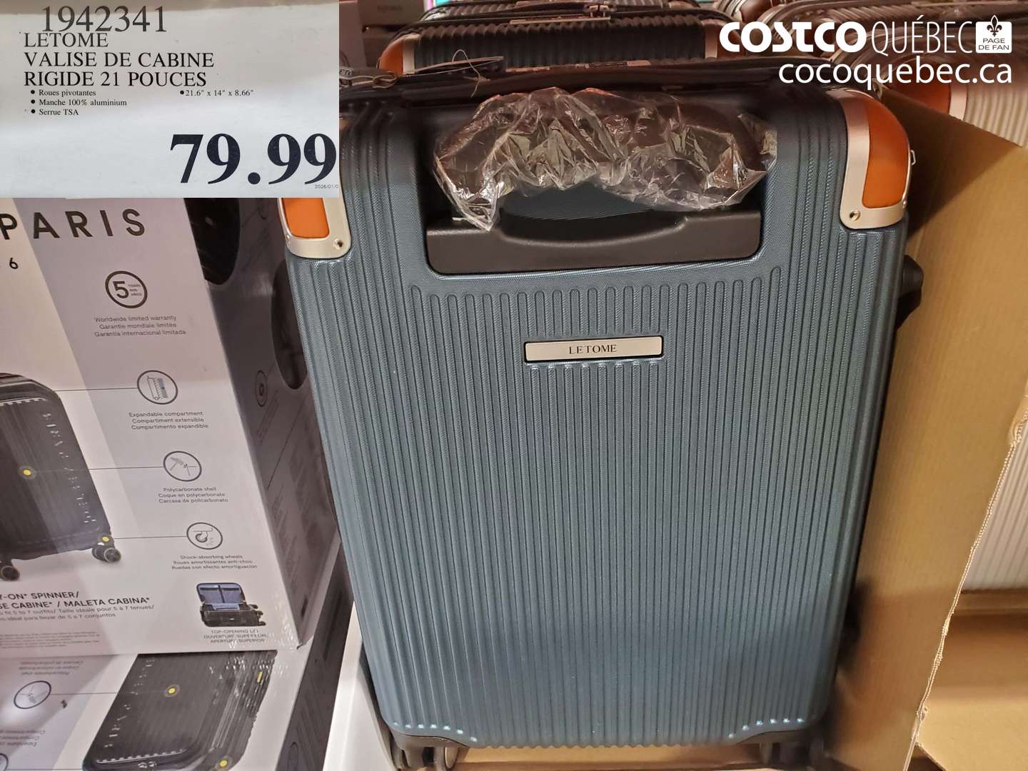 19423441 VALISE DE CABINE RIGIDE 21 POUCES $79.99